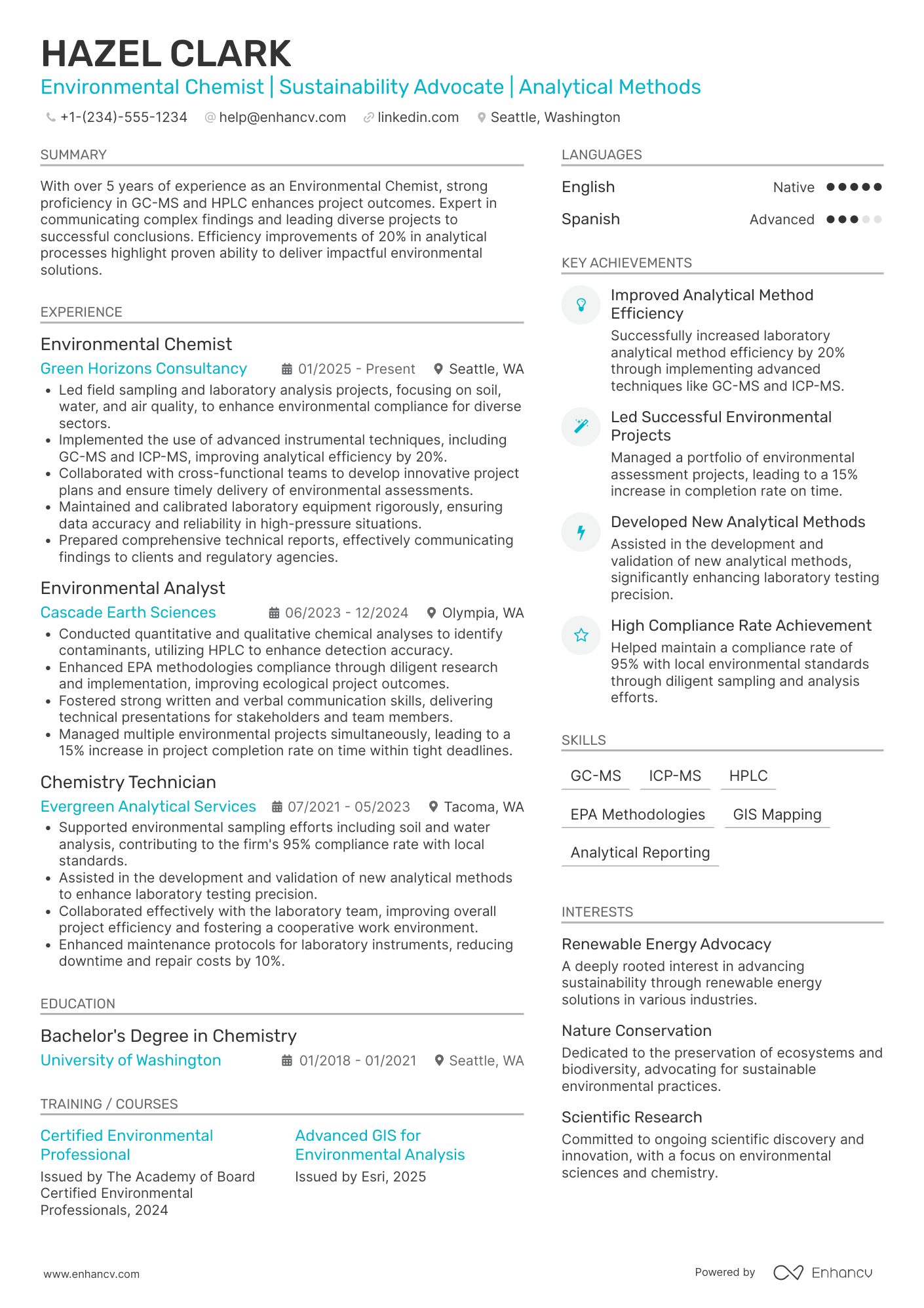 Environmental Chemist Resume Example