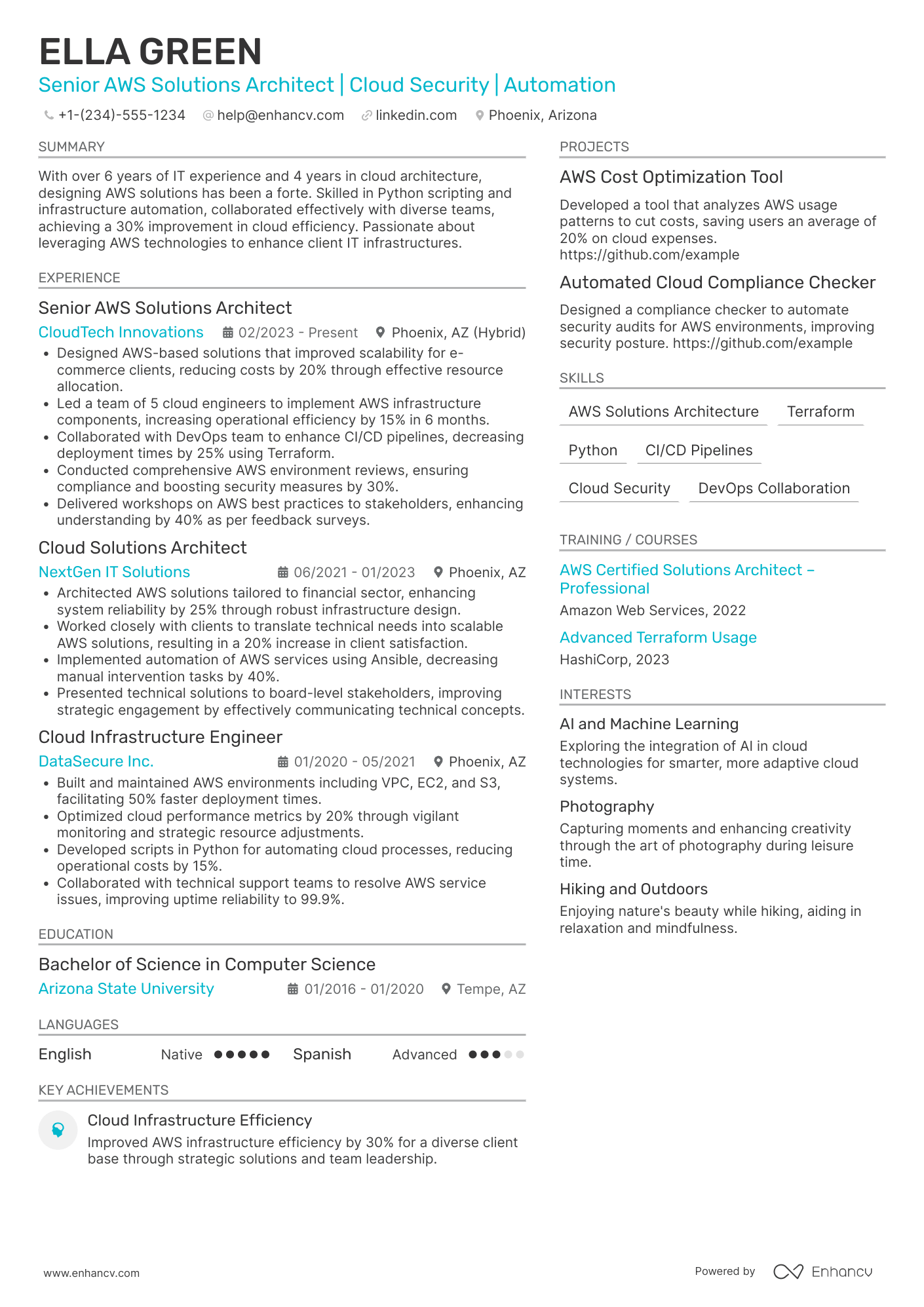 Senior AWS Solutions Architect Resume Example