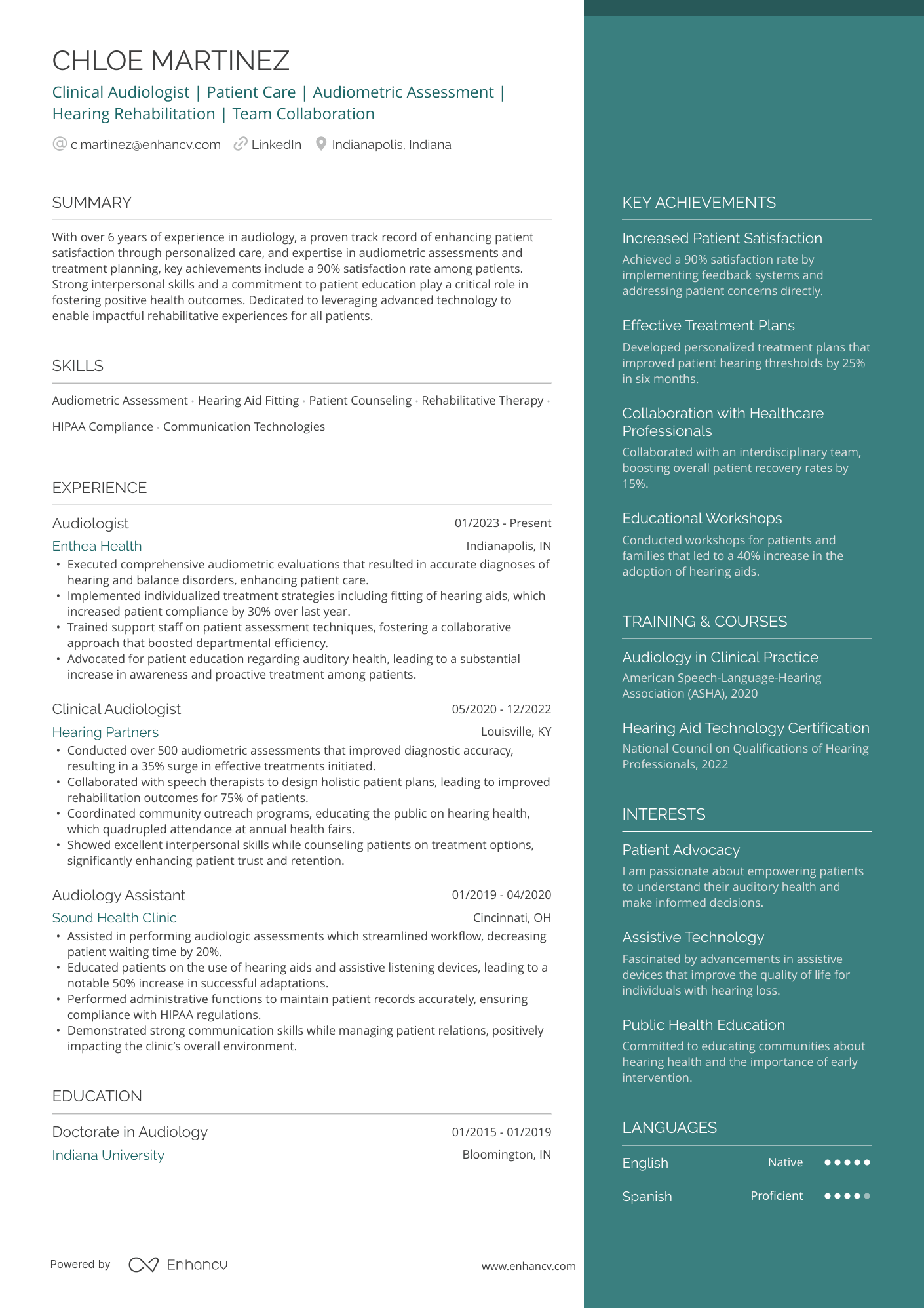 Clinical Audiologist Resume Example