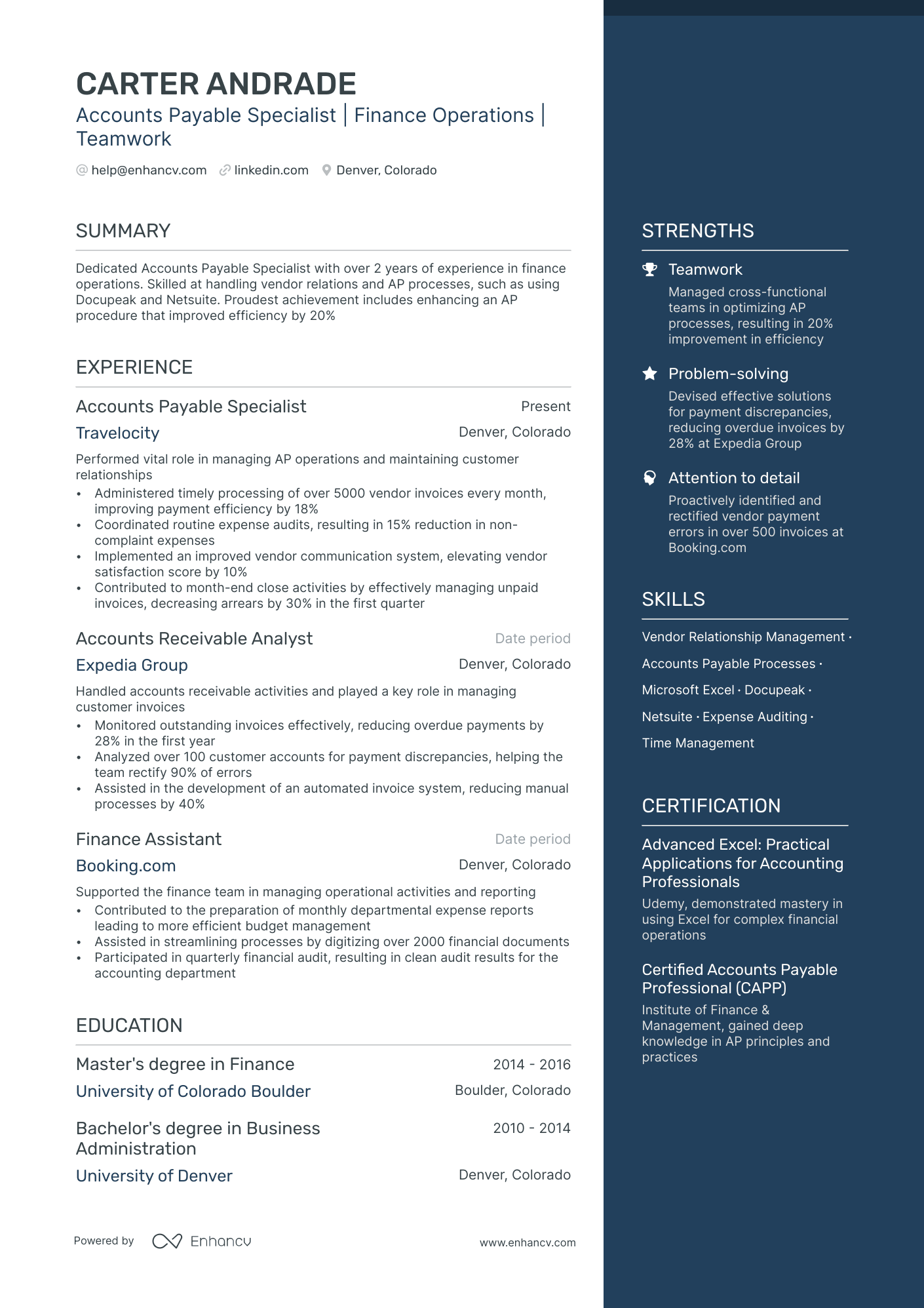 Accounts Payable Specialist Resume Example