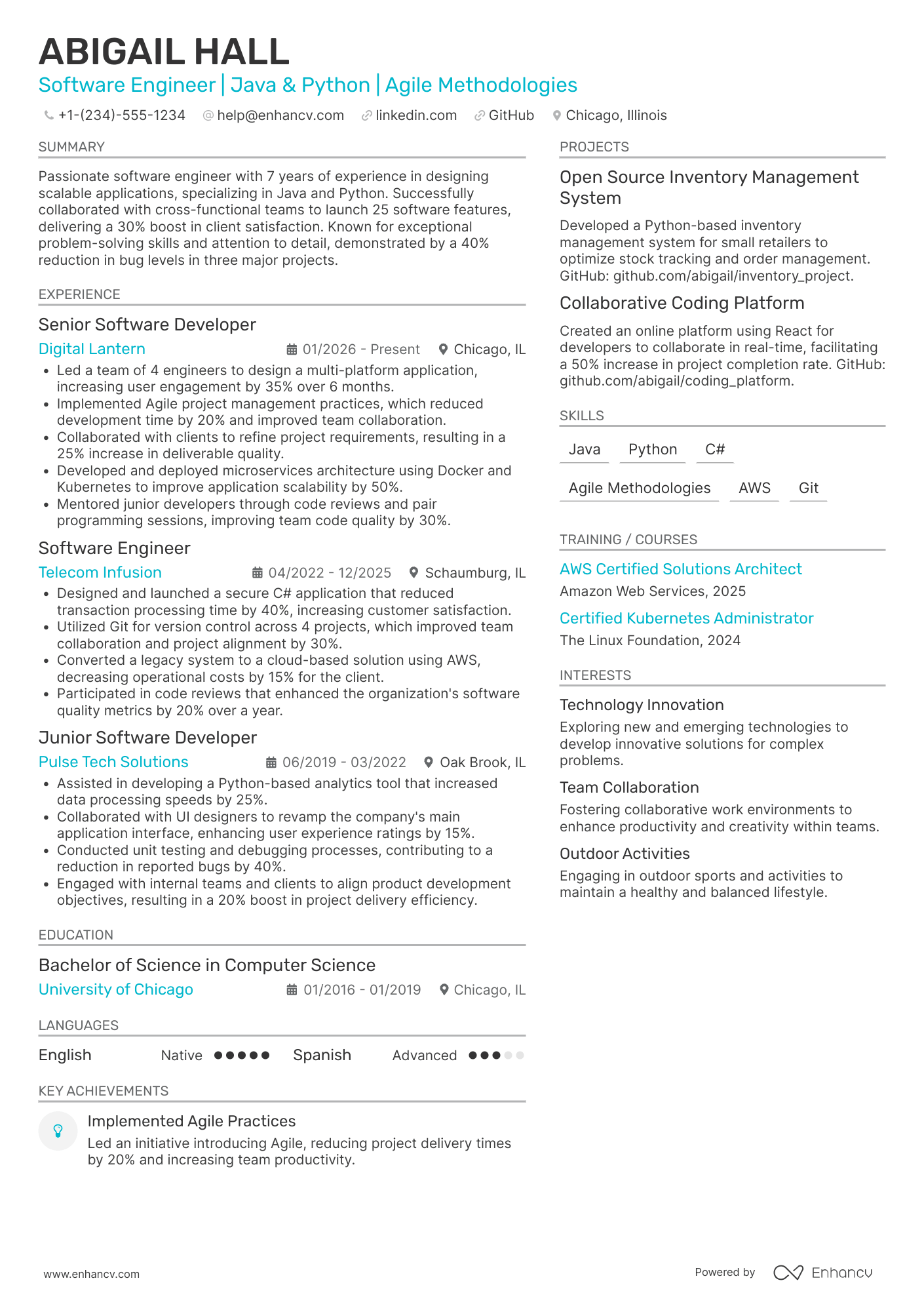 Software Engineer I Resume Example