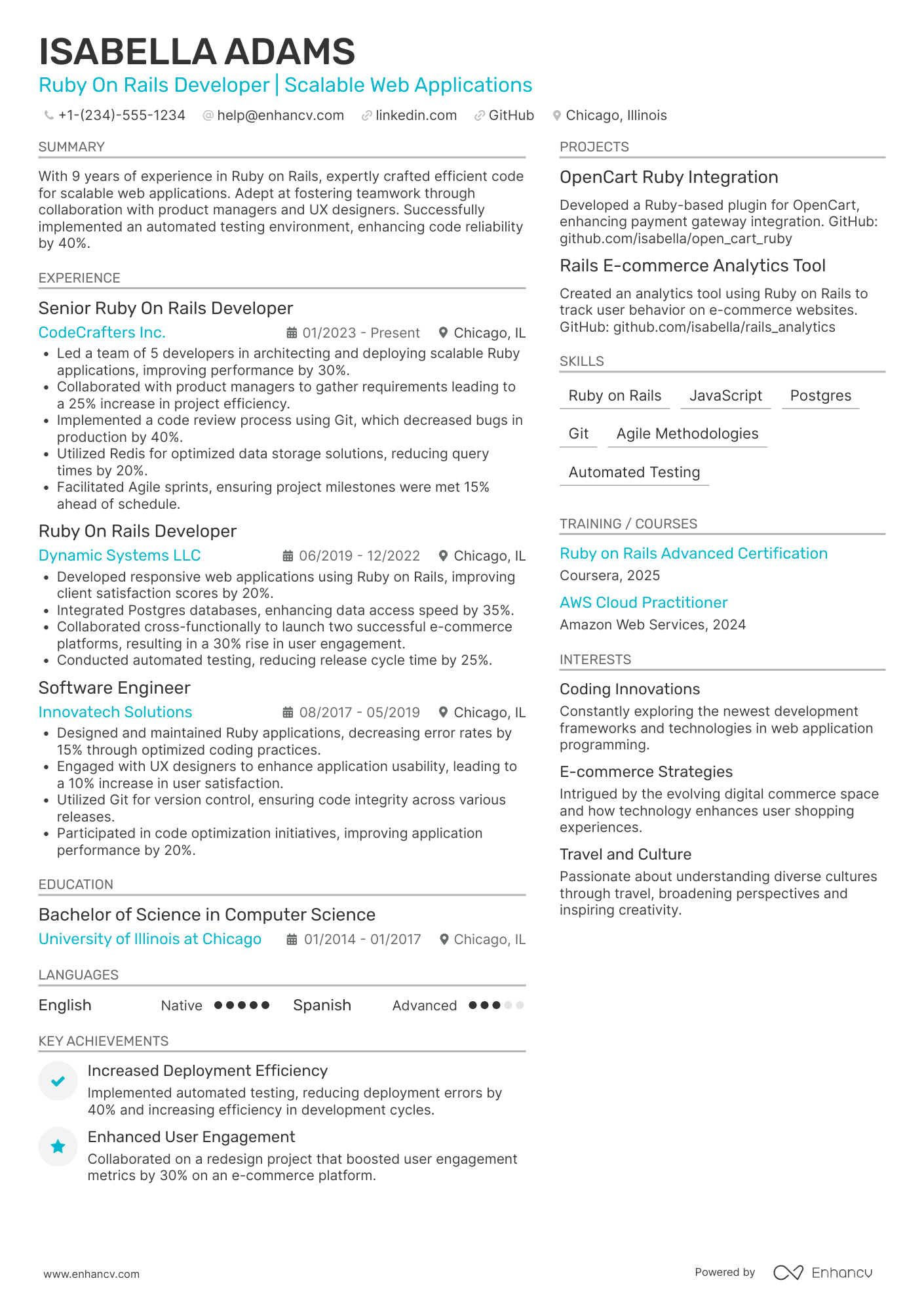 Ruby On Rails Developer Resume Example