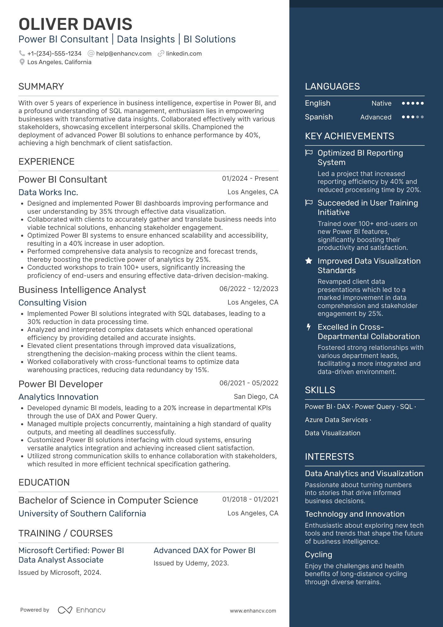 Mid Level Power BI Consultant Resume Example