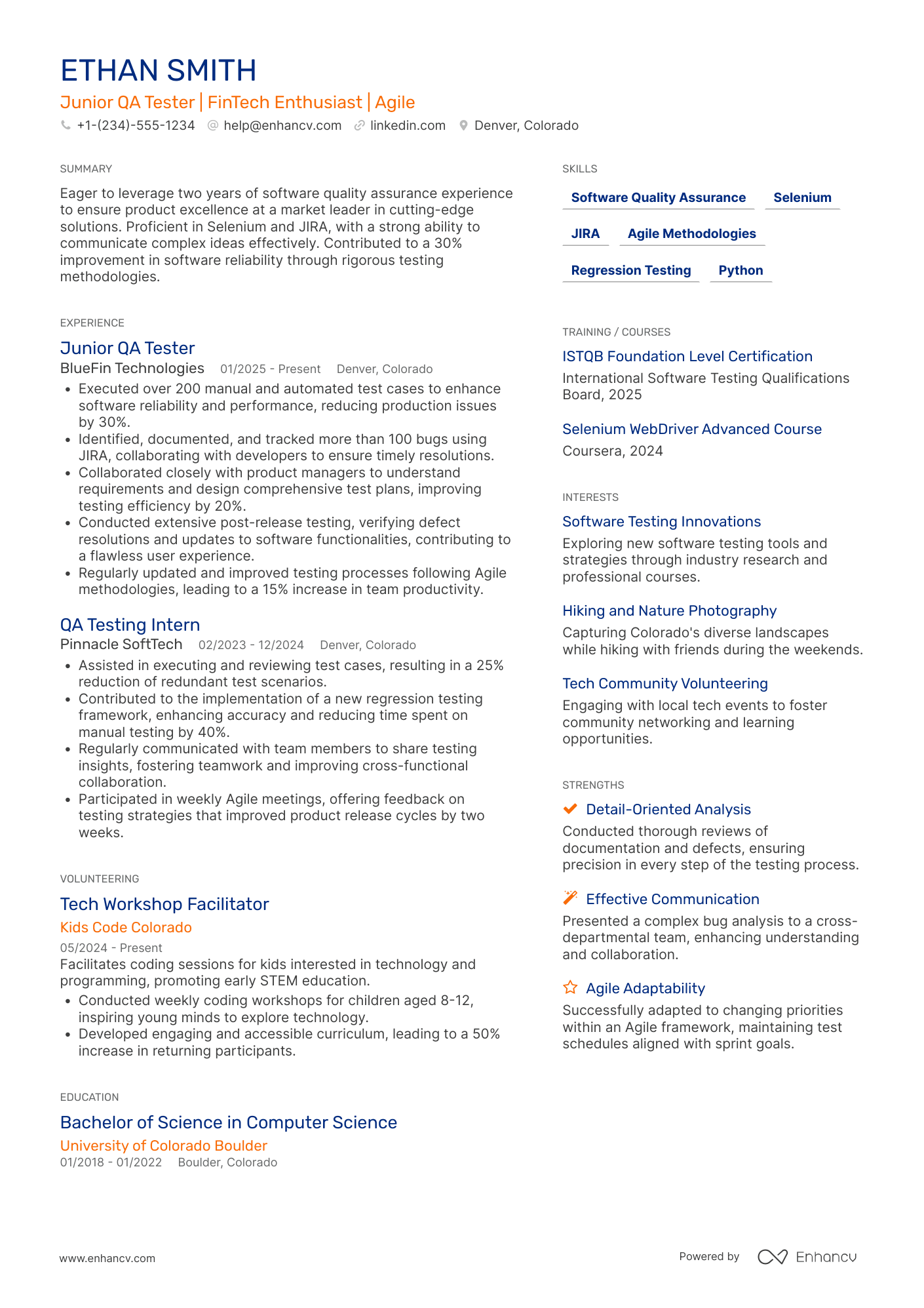 Junior QA Tester Resume Example