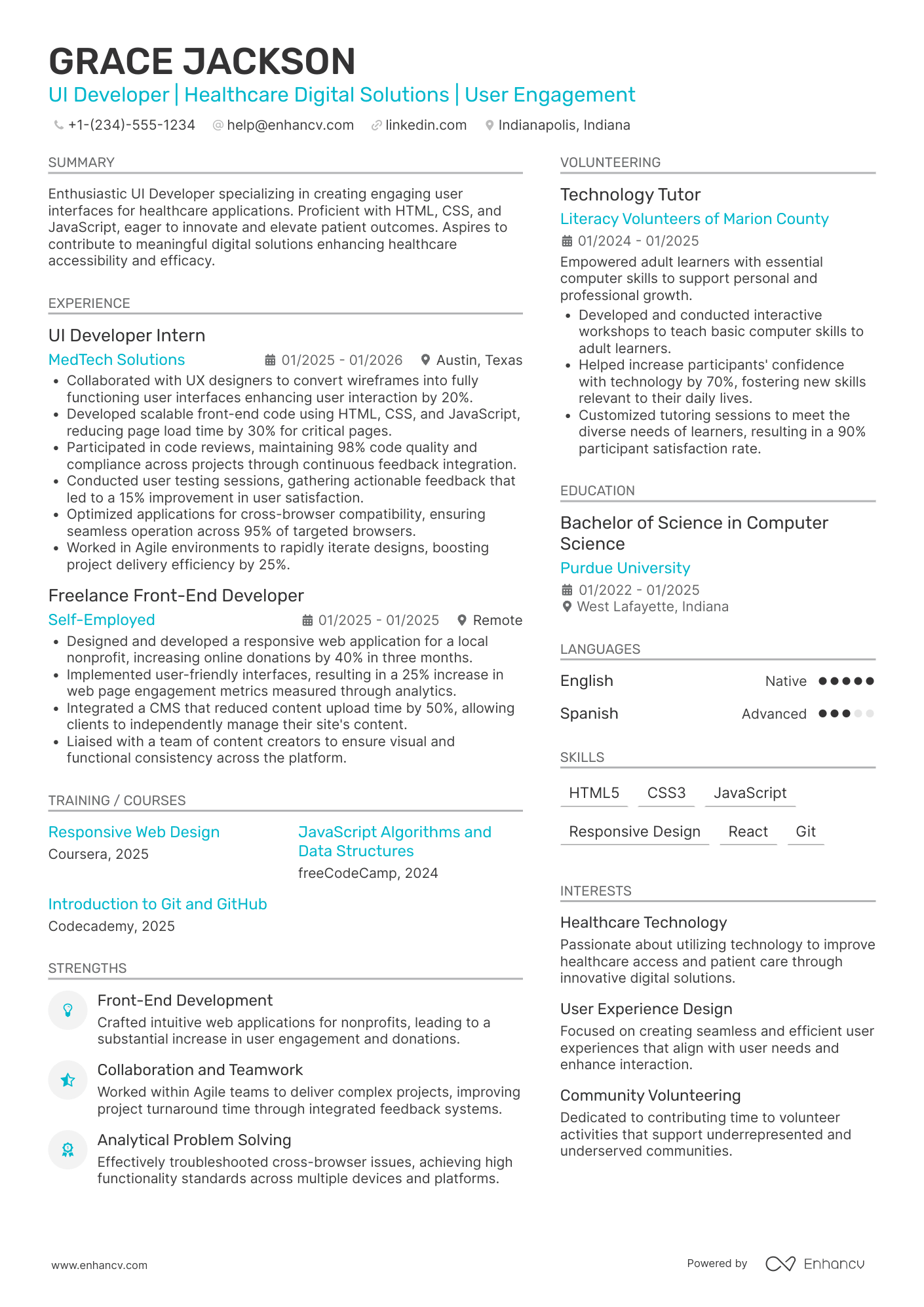 Entry Level UI Developer Resume Example
