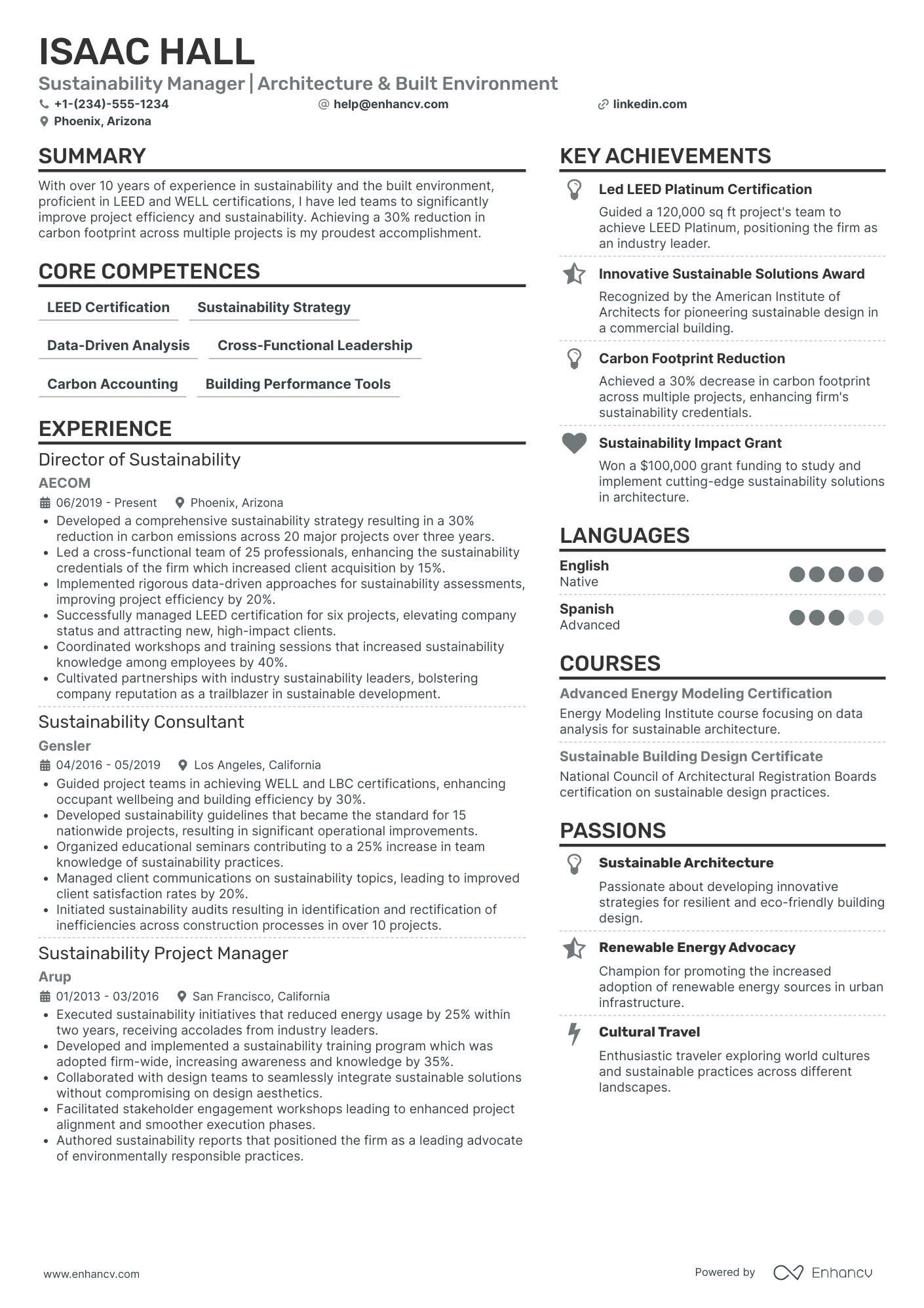 Principal Chief Sustainability Officer Resume Example