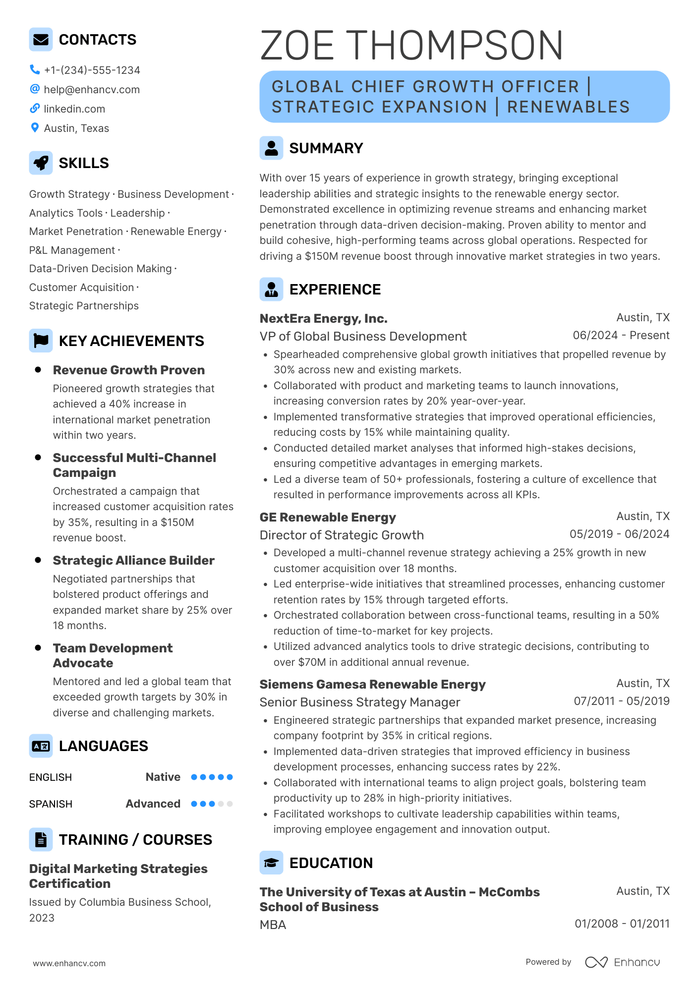Global Chief Growth Officer Resume Example