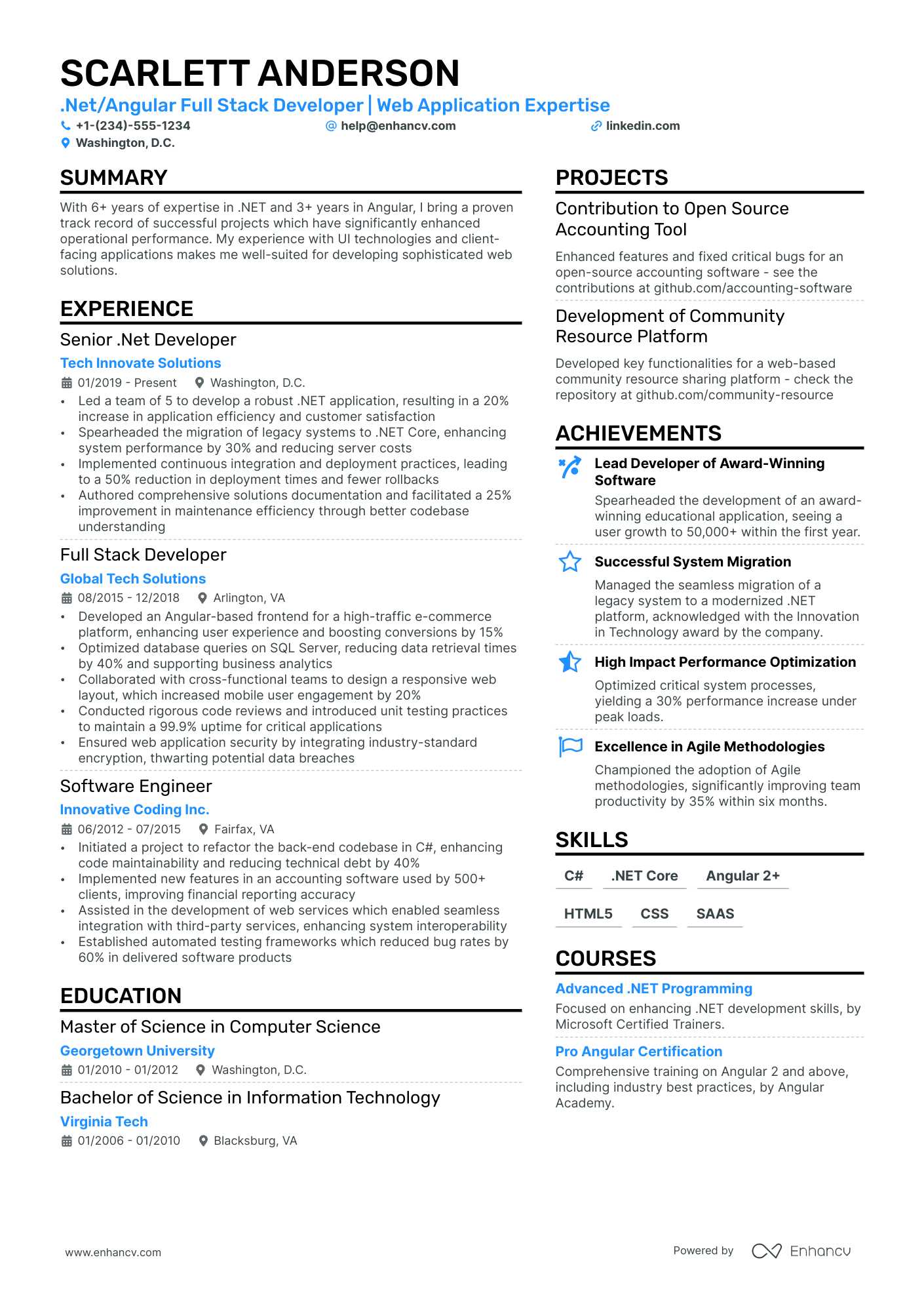 Angular Full Stack Developer Resume Example