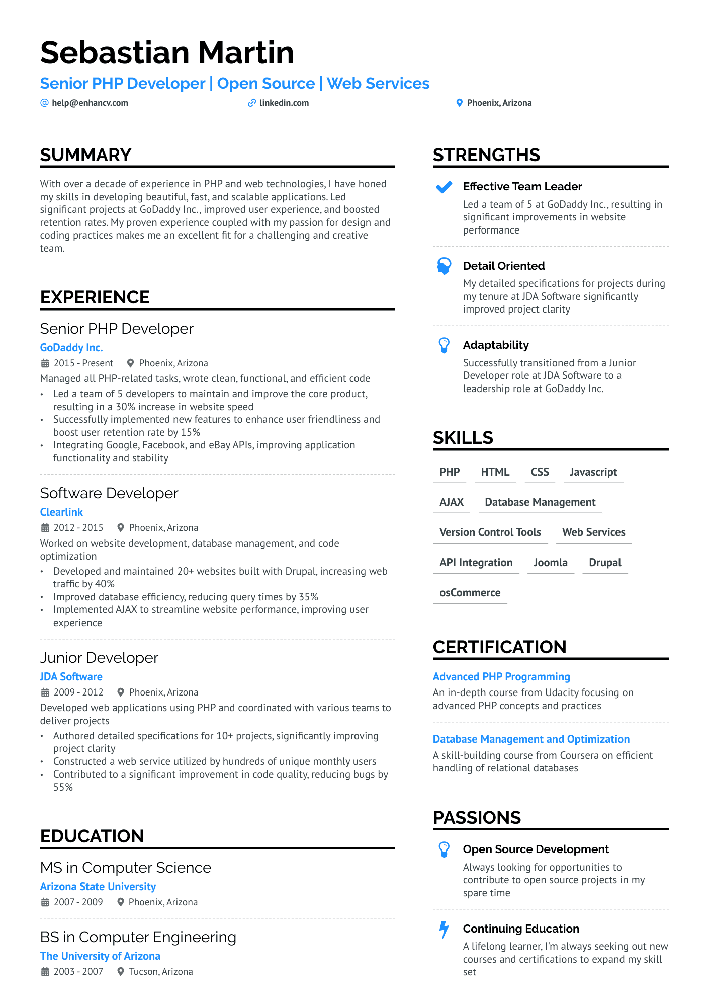 PHP Web Developer Resume Example