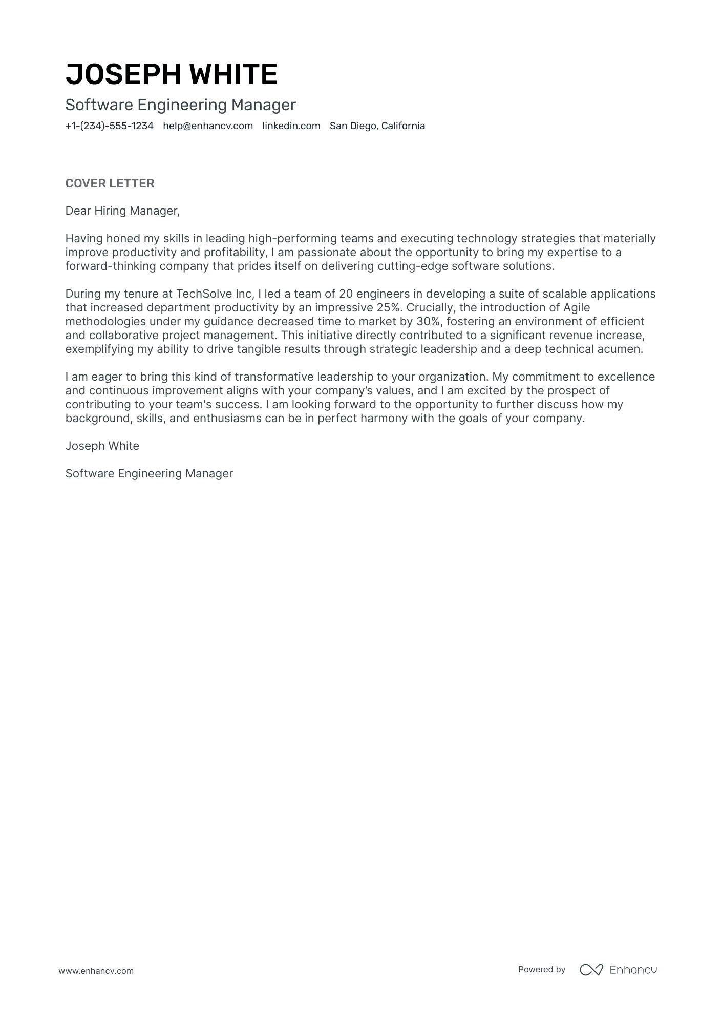 Software Engineering Manager Resume Example