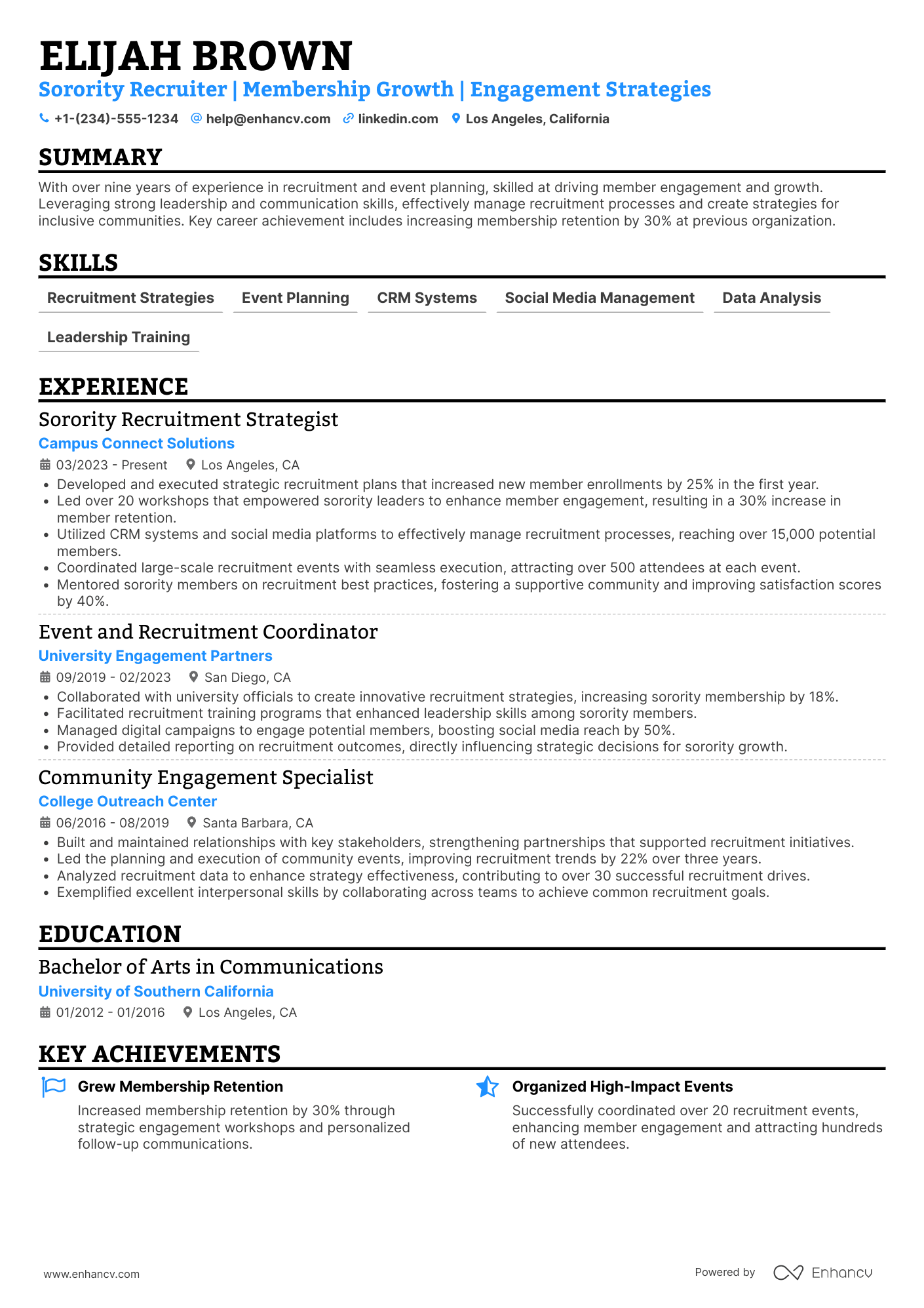 Sorority Recruiter Resume Example