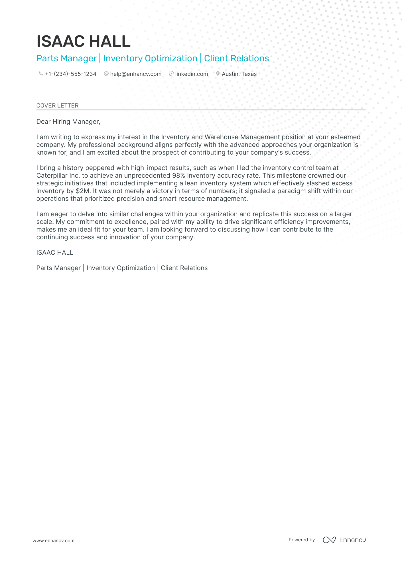 Parts Manager Resume Example