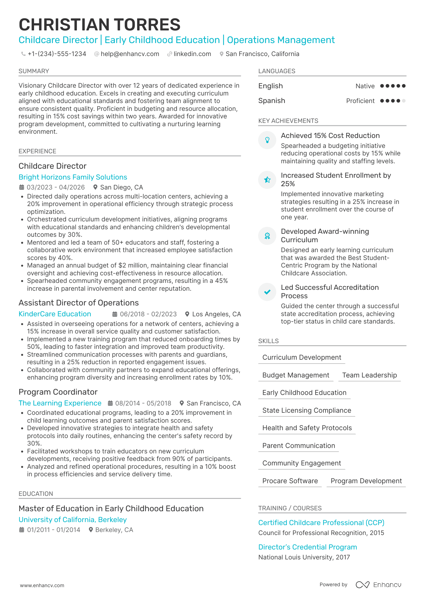 Child Care Center Director Resume Example