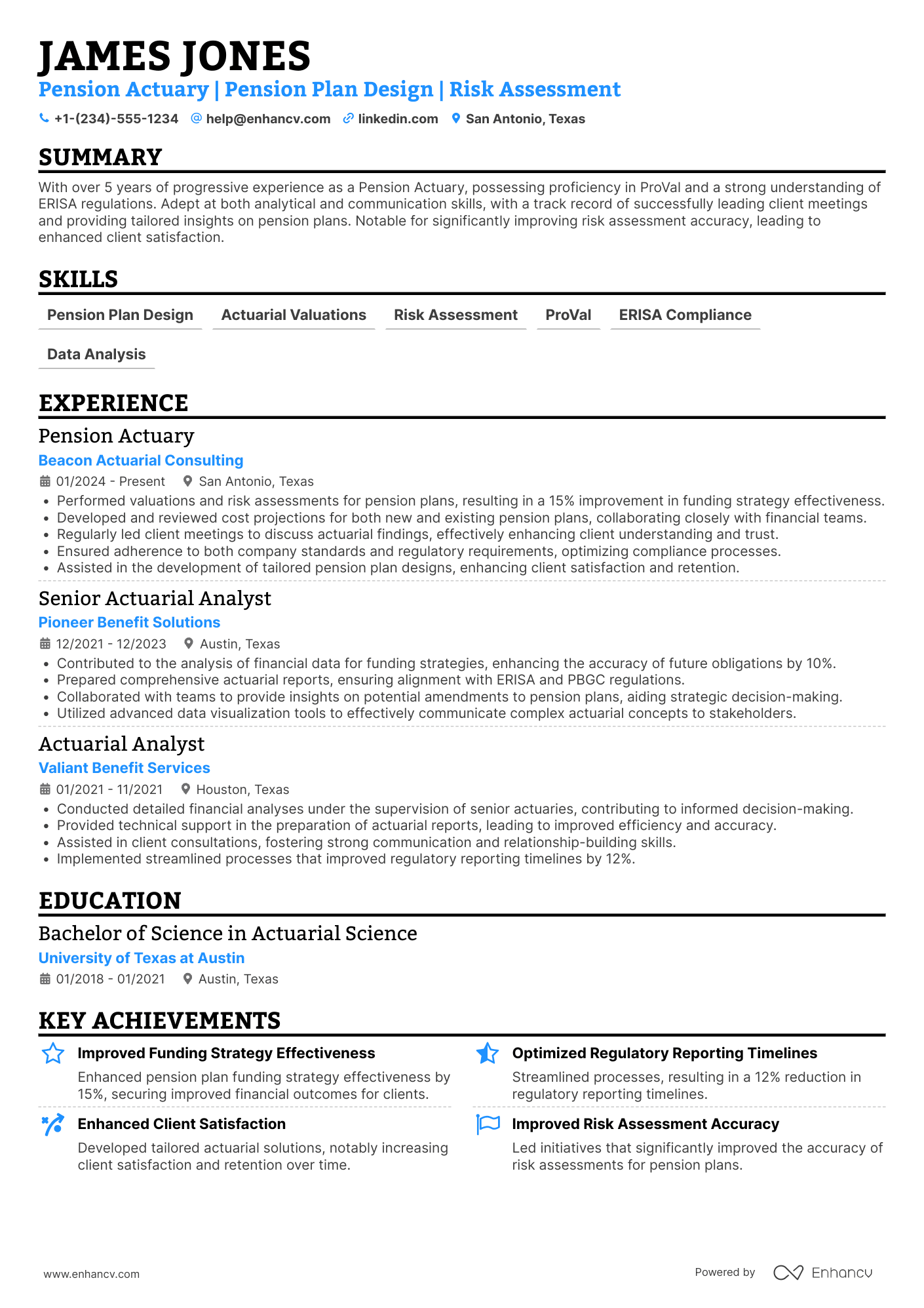 Pension Actuary Resume Example