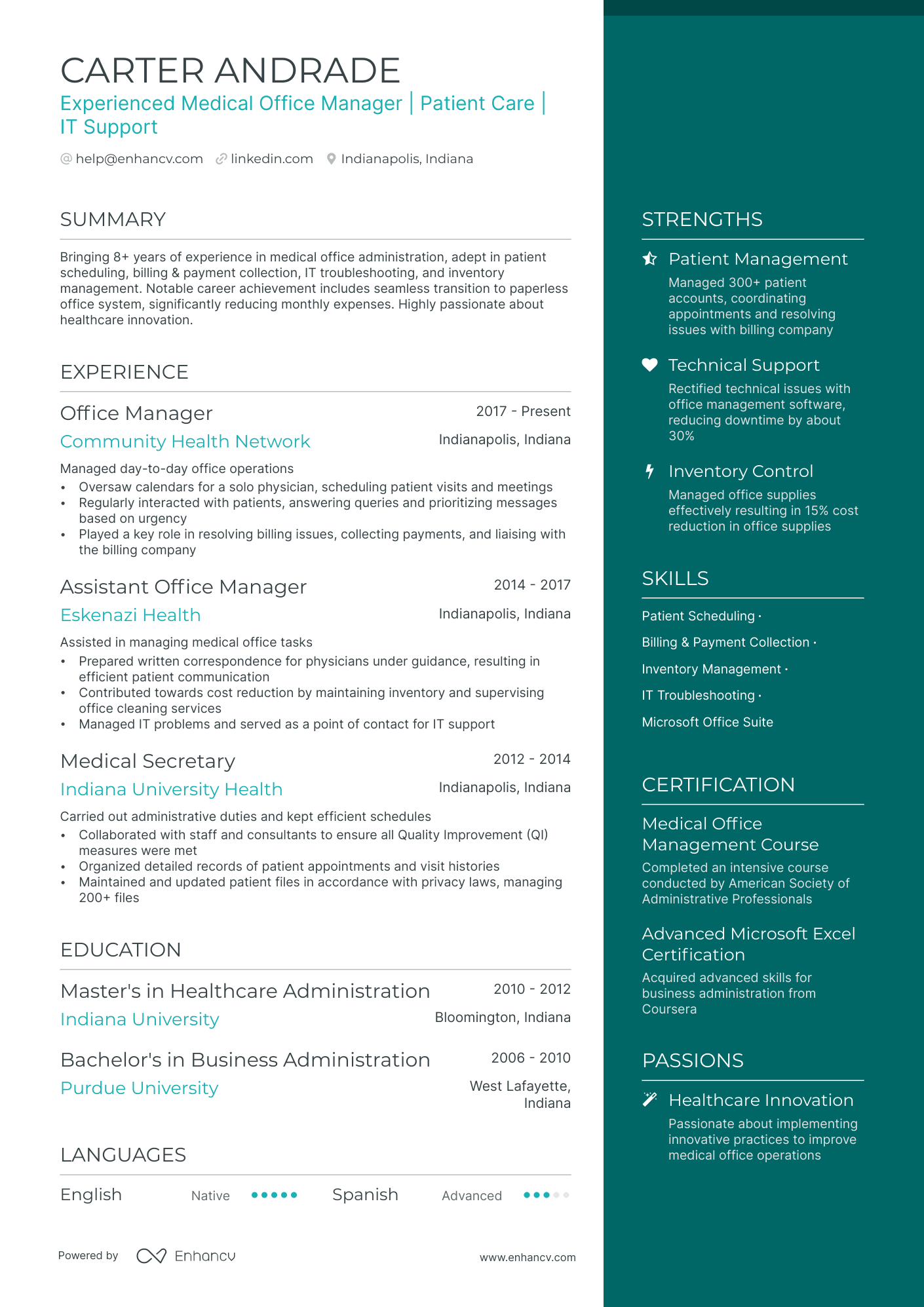 Medical Office Manager Resume Example