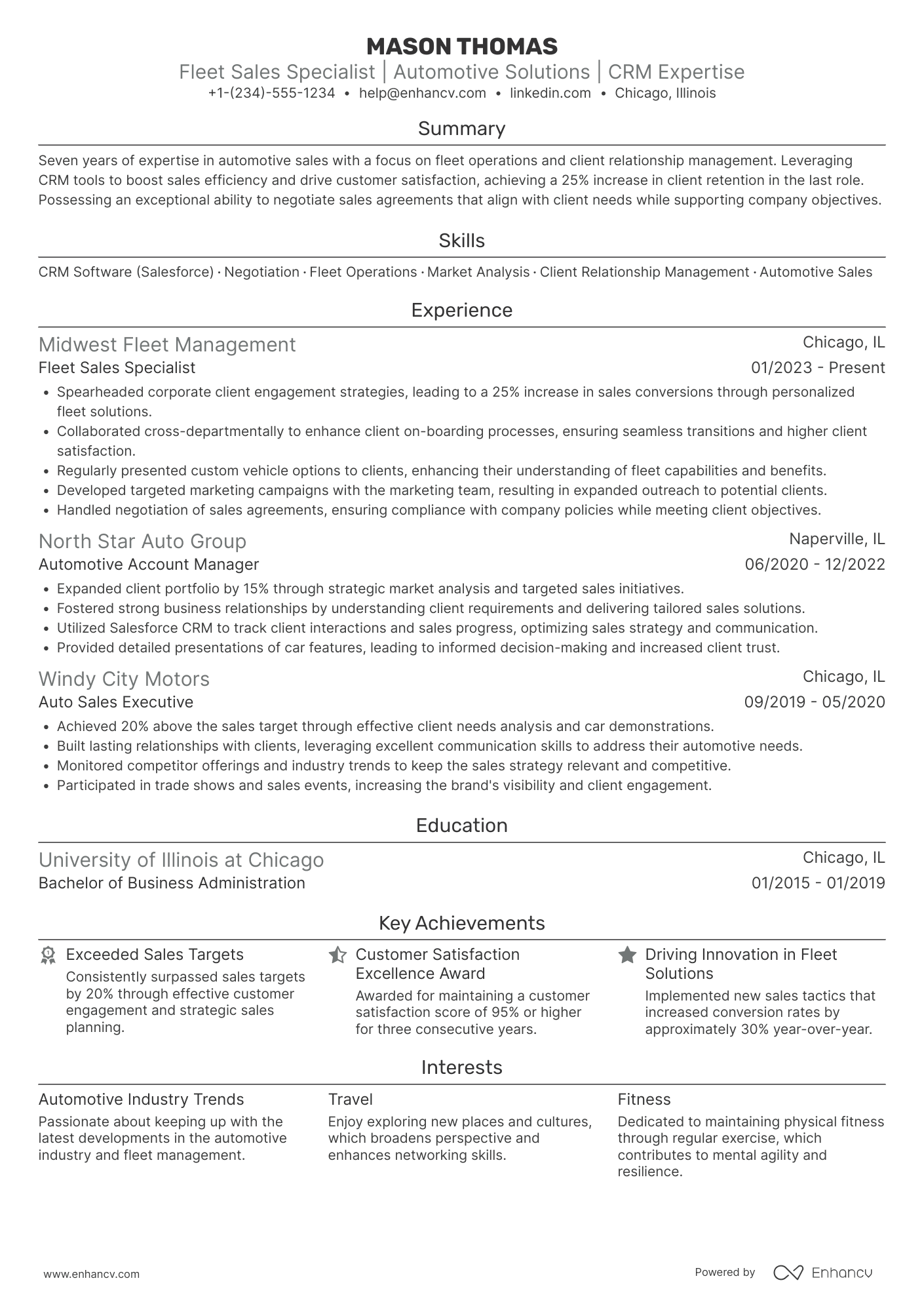 Fleet Car Salesman Resume Example