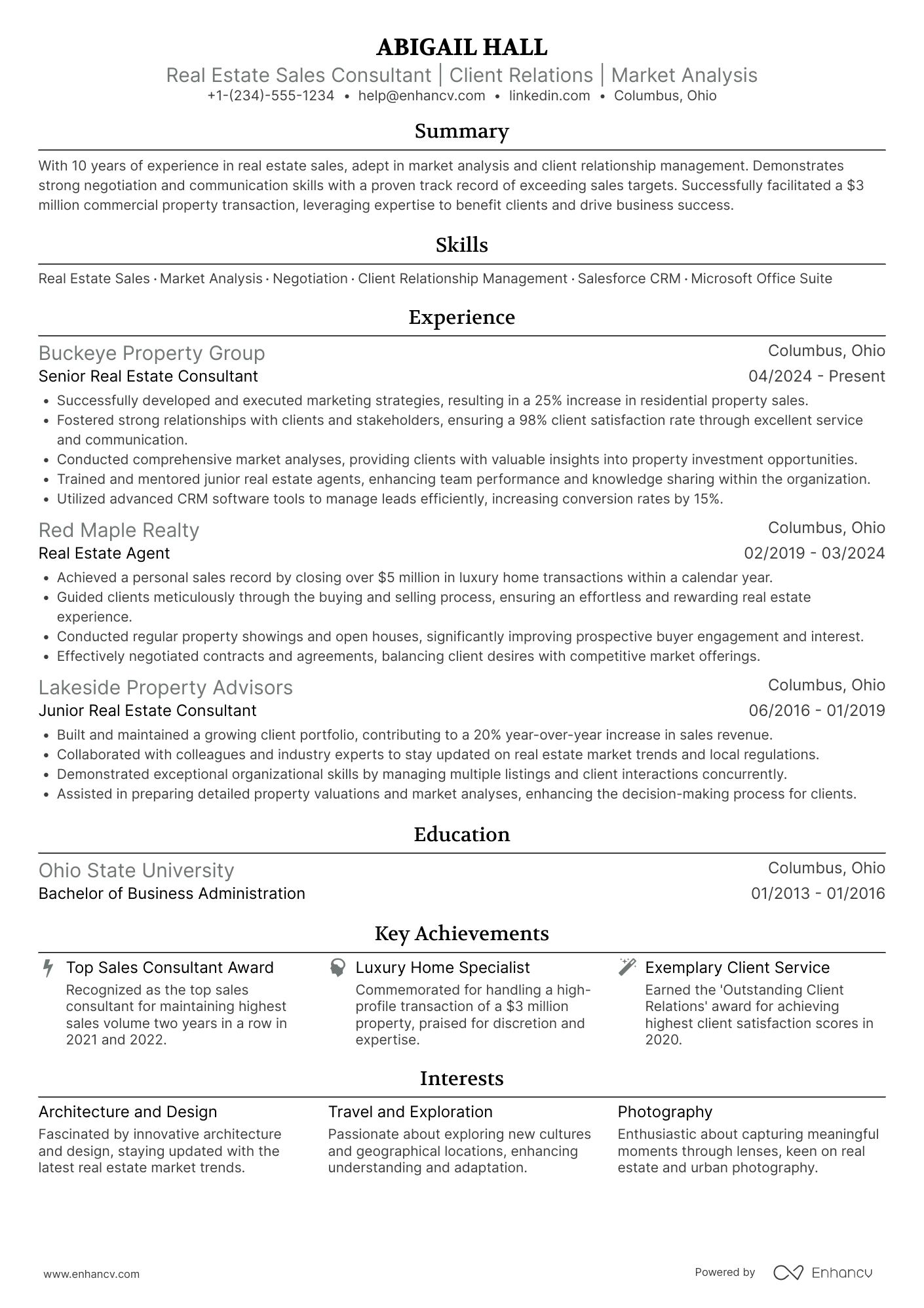 Real Estate Sales Consultant Resume Example