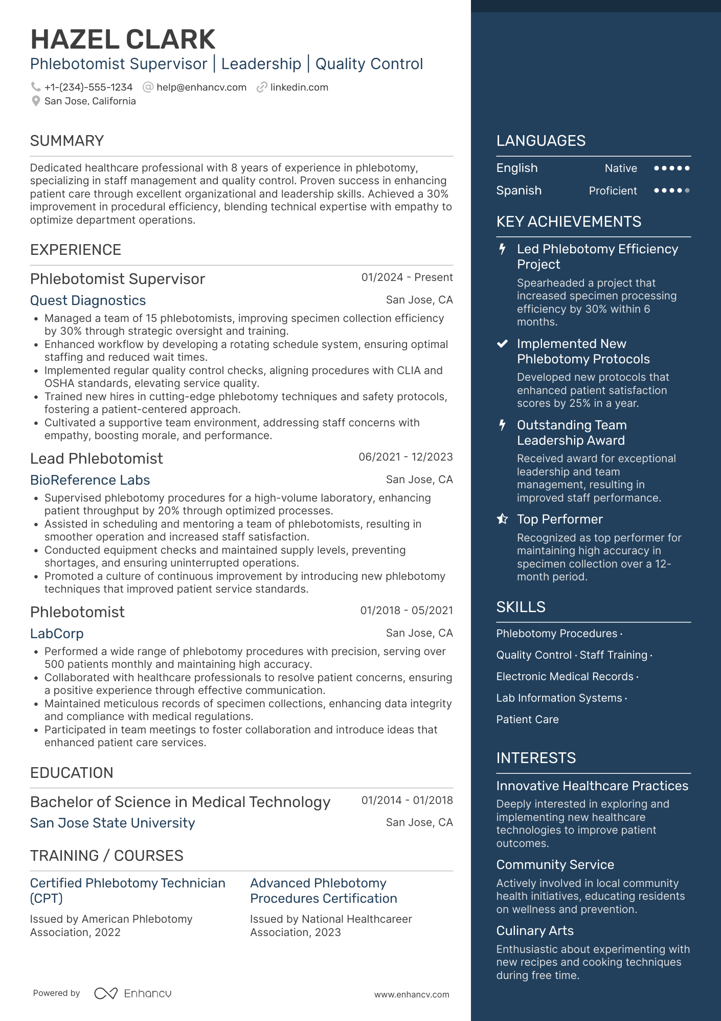 Phlebotomist Supervisor Resume Example