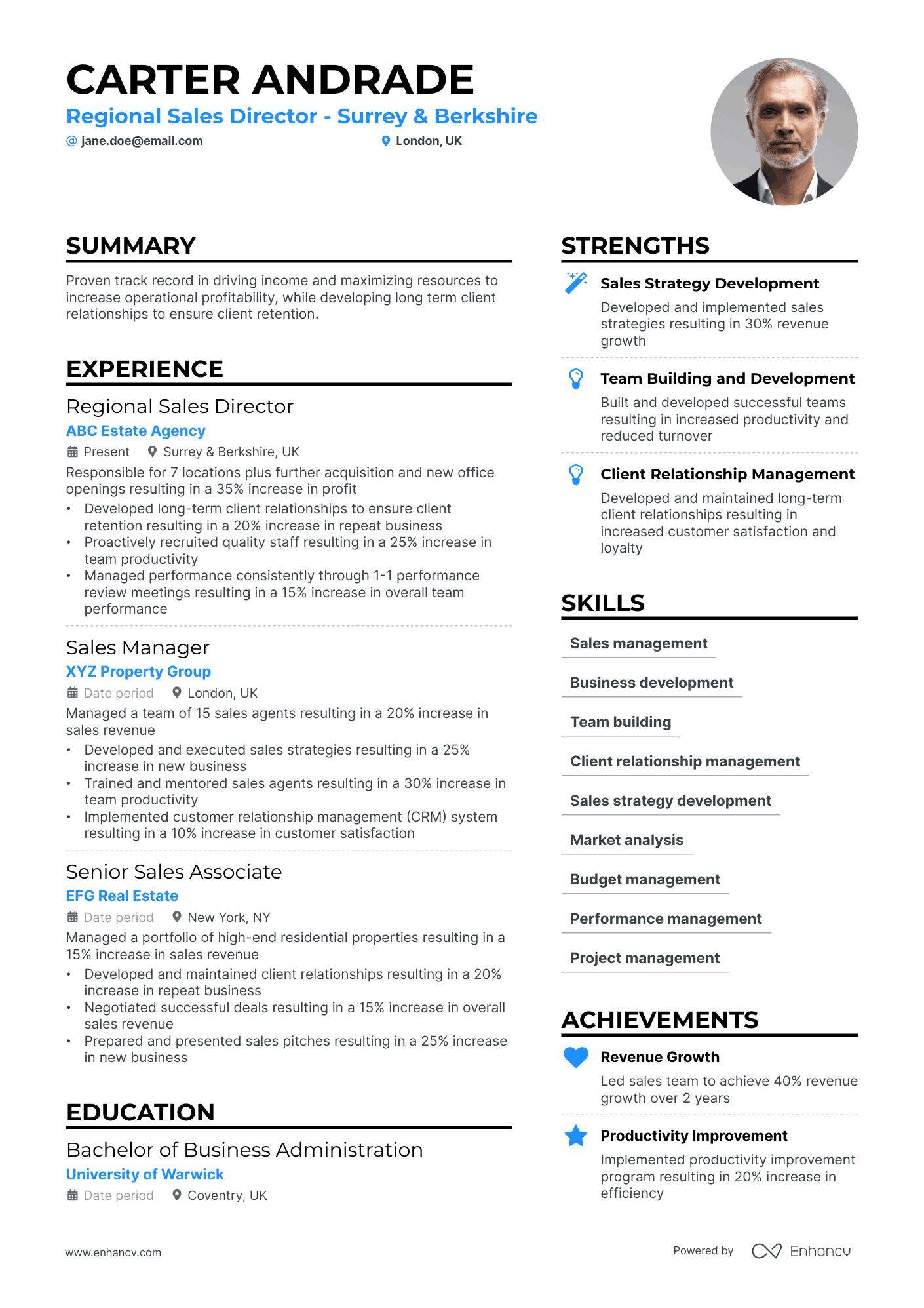 Regional Sales Director Resume Example