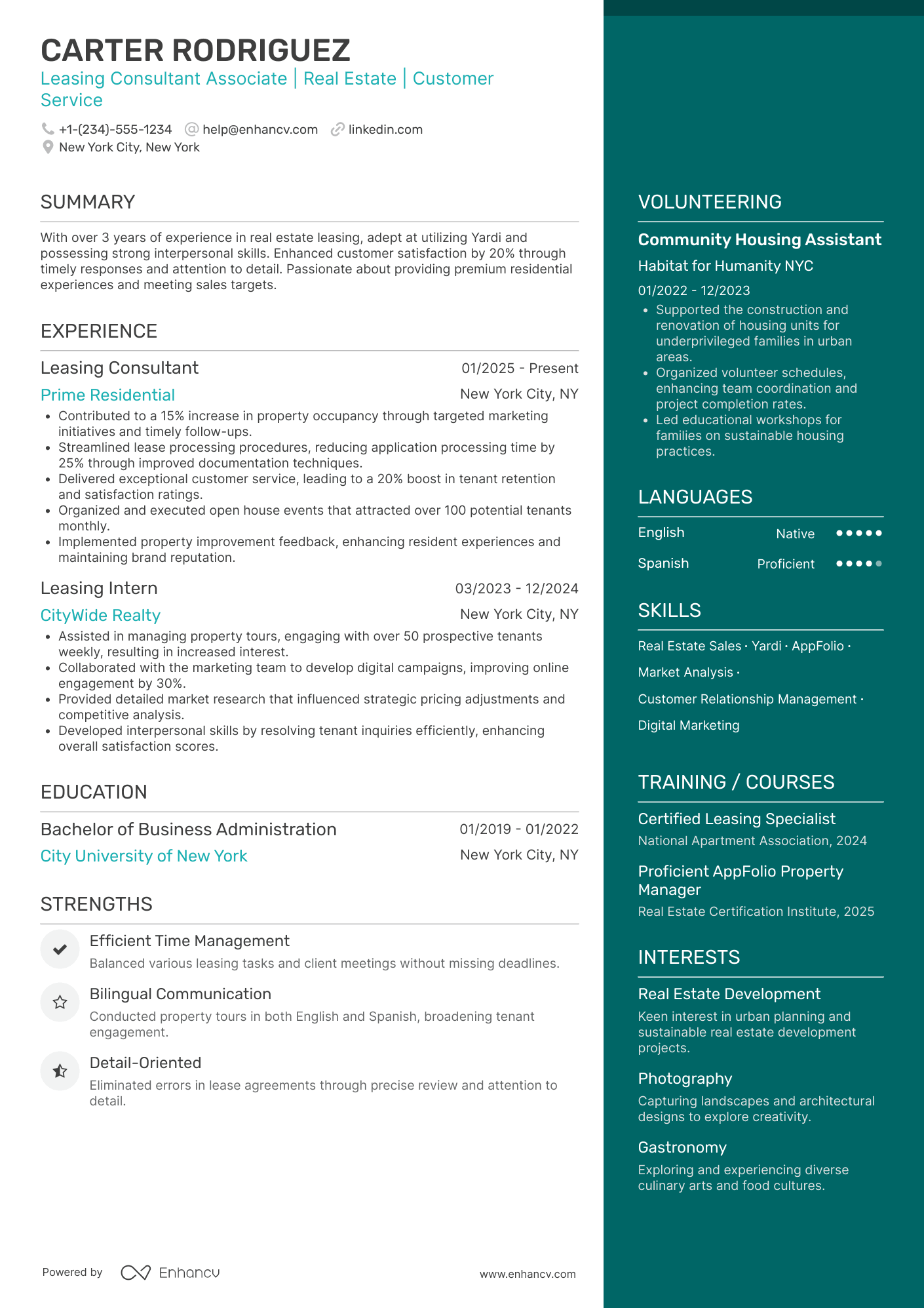 Leasing Consultant Associate Resume Example