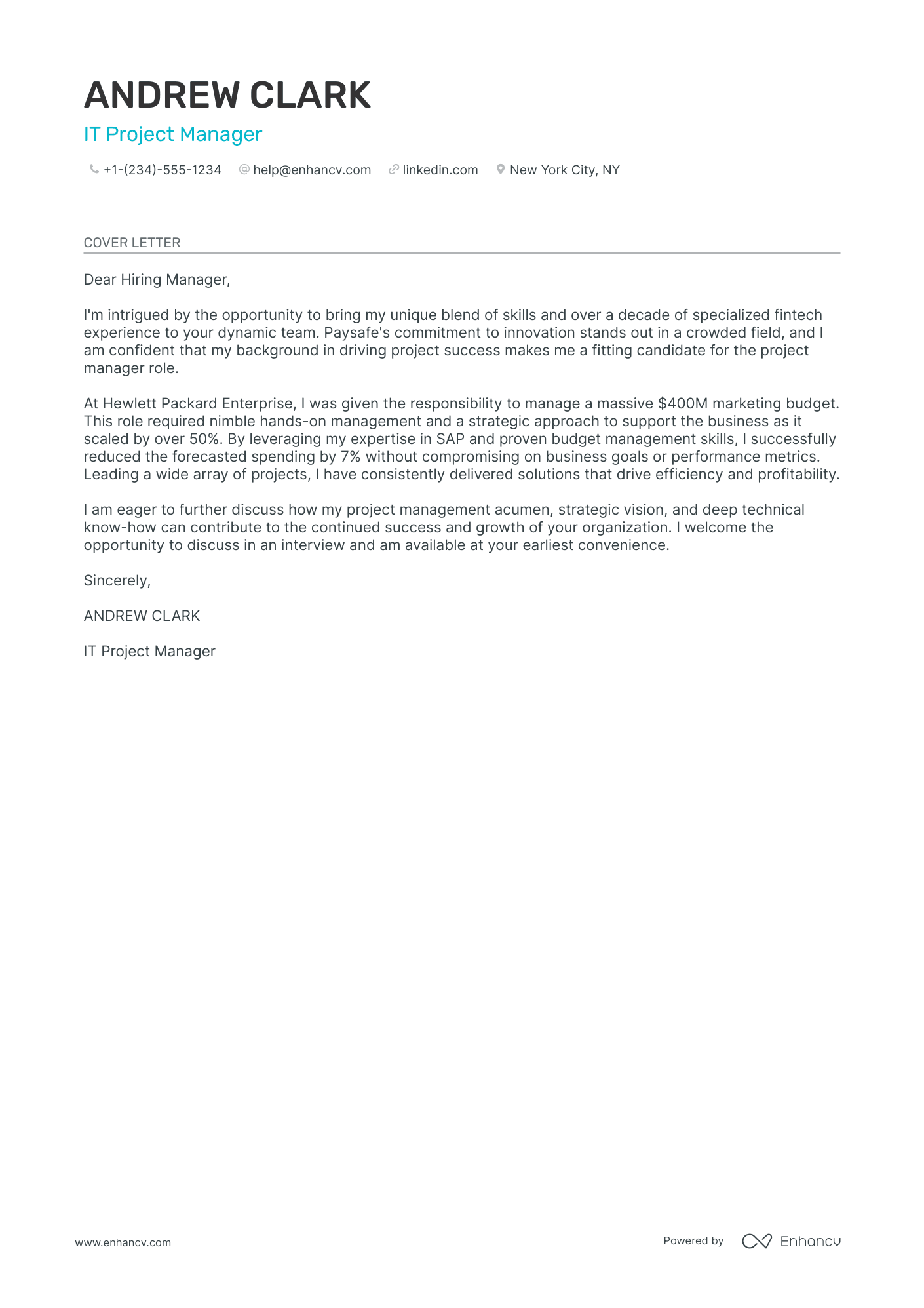 IT Project Manager Resume Example