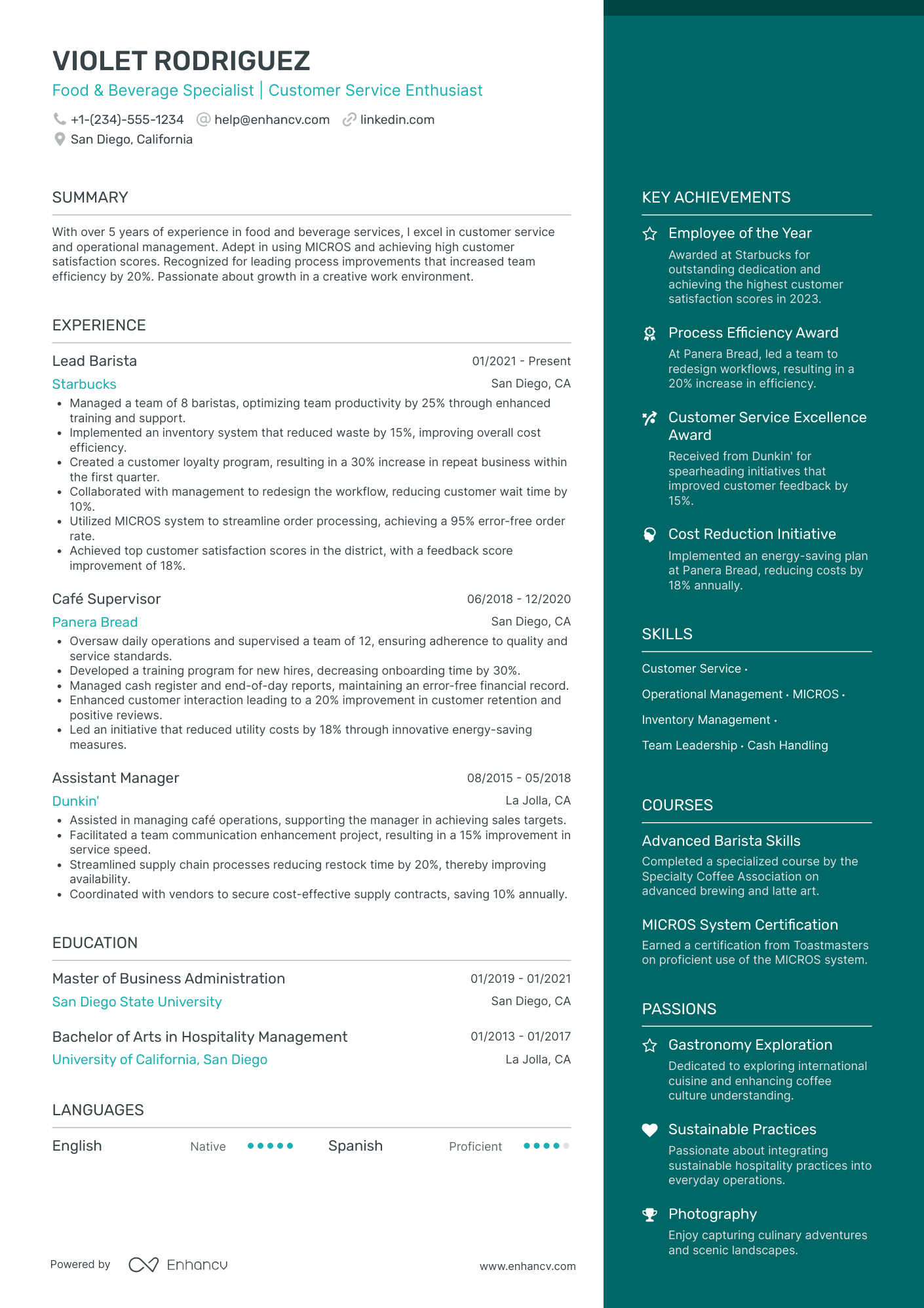 Gourmet Barista Resume Example