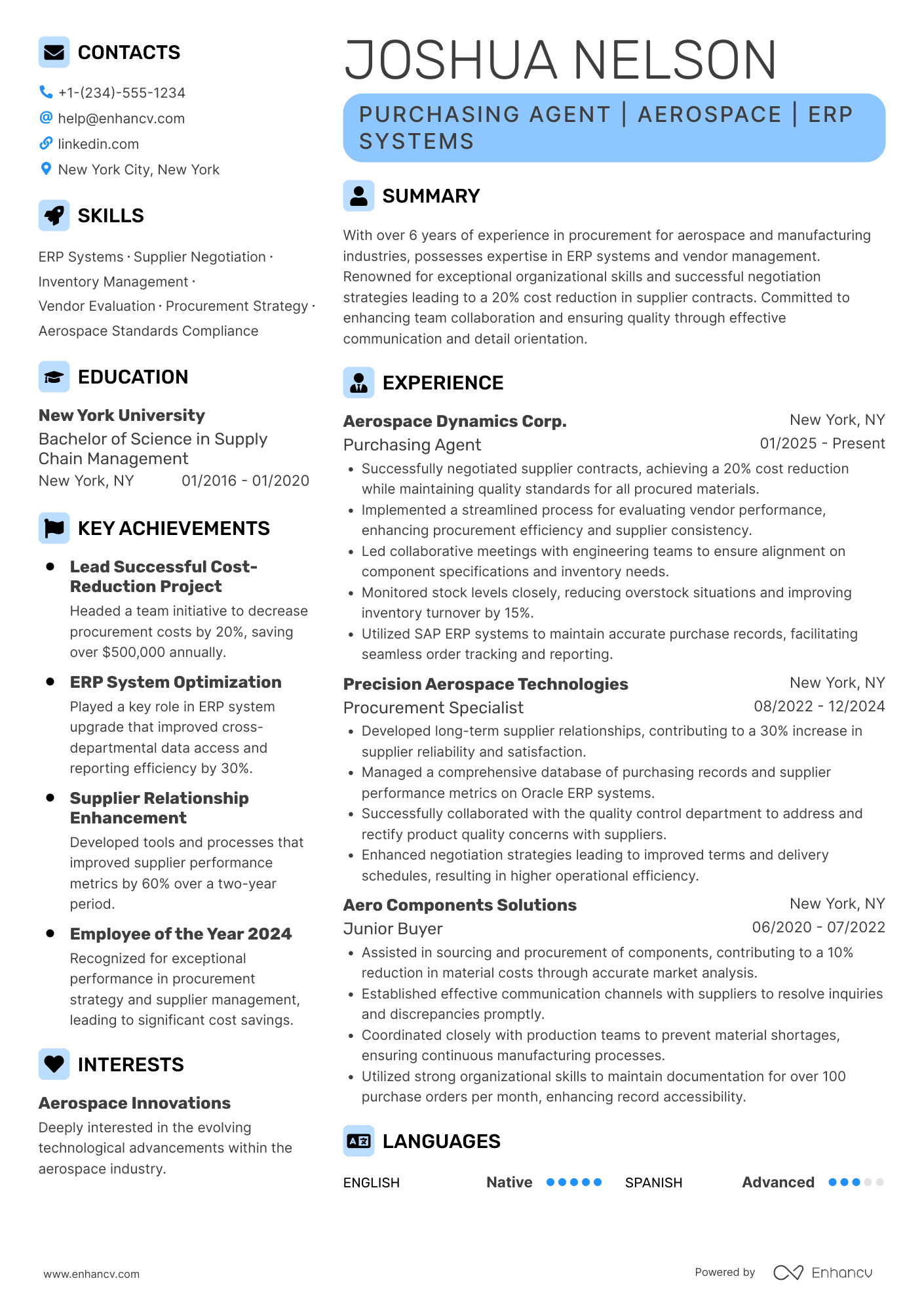 Purchasing Agent Resume Example