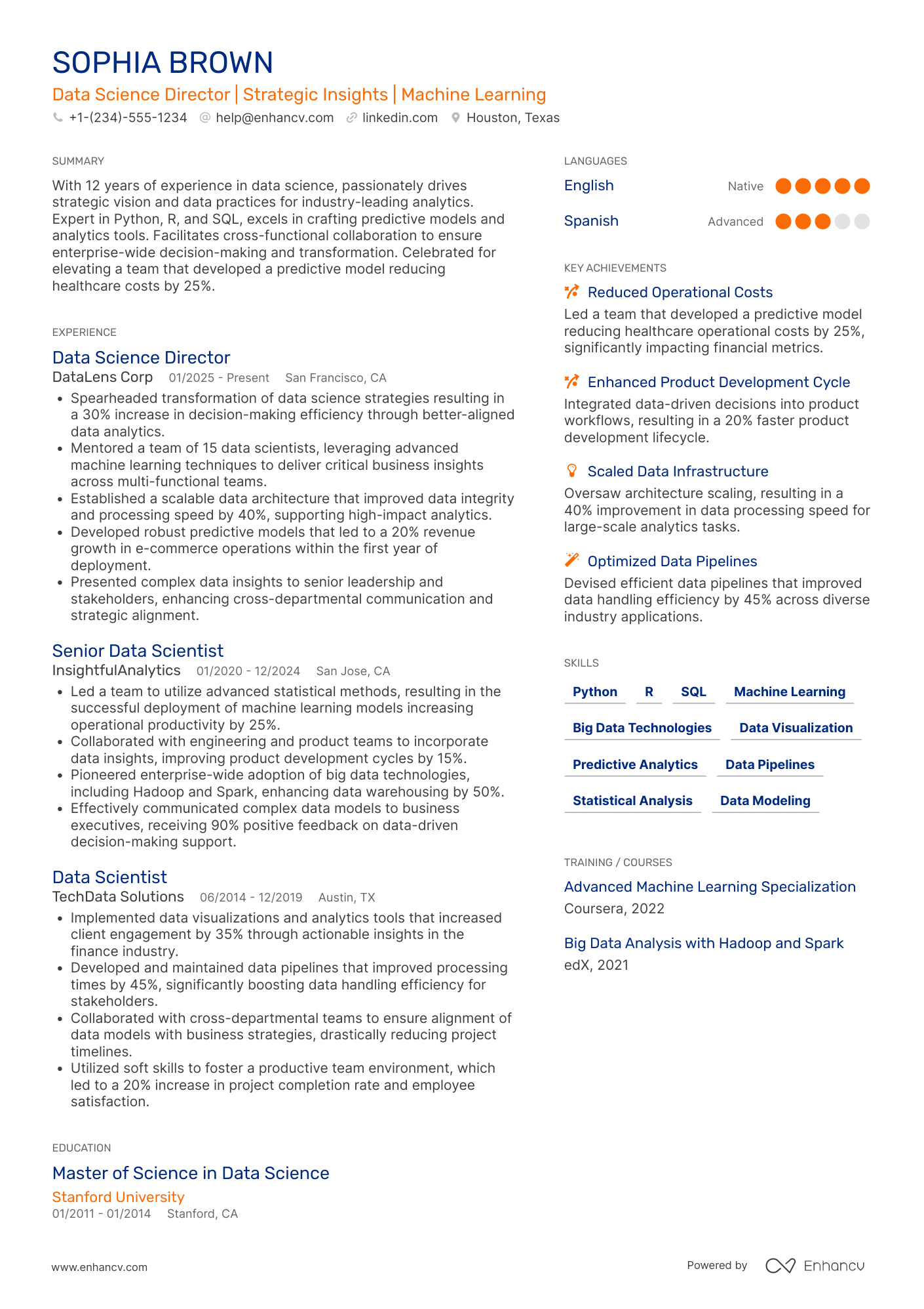 Data Science Director Resume Example