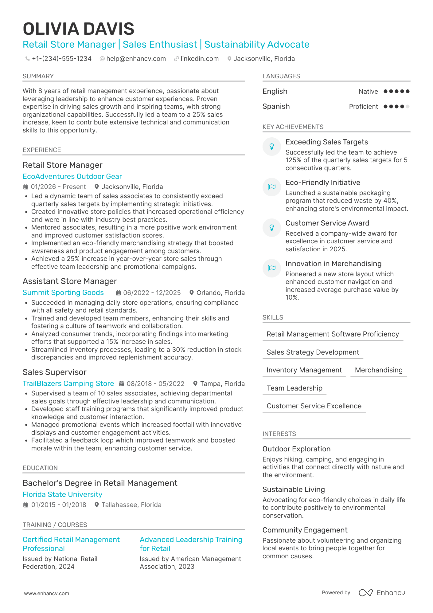 Retail Store Manager Resume Example
