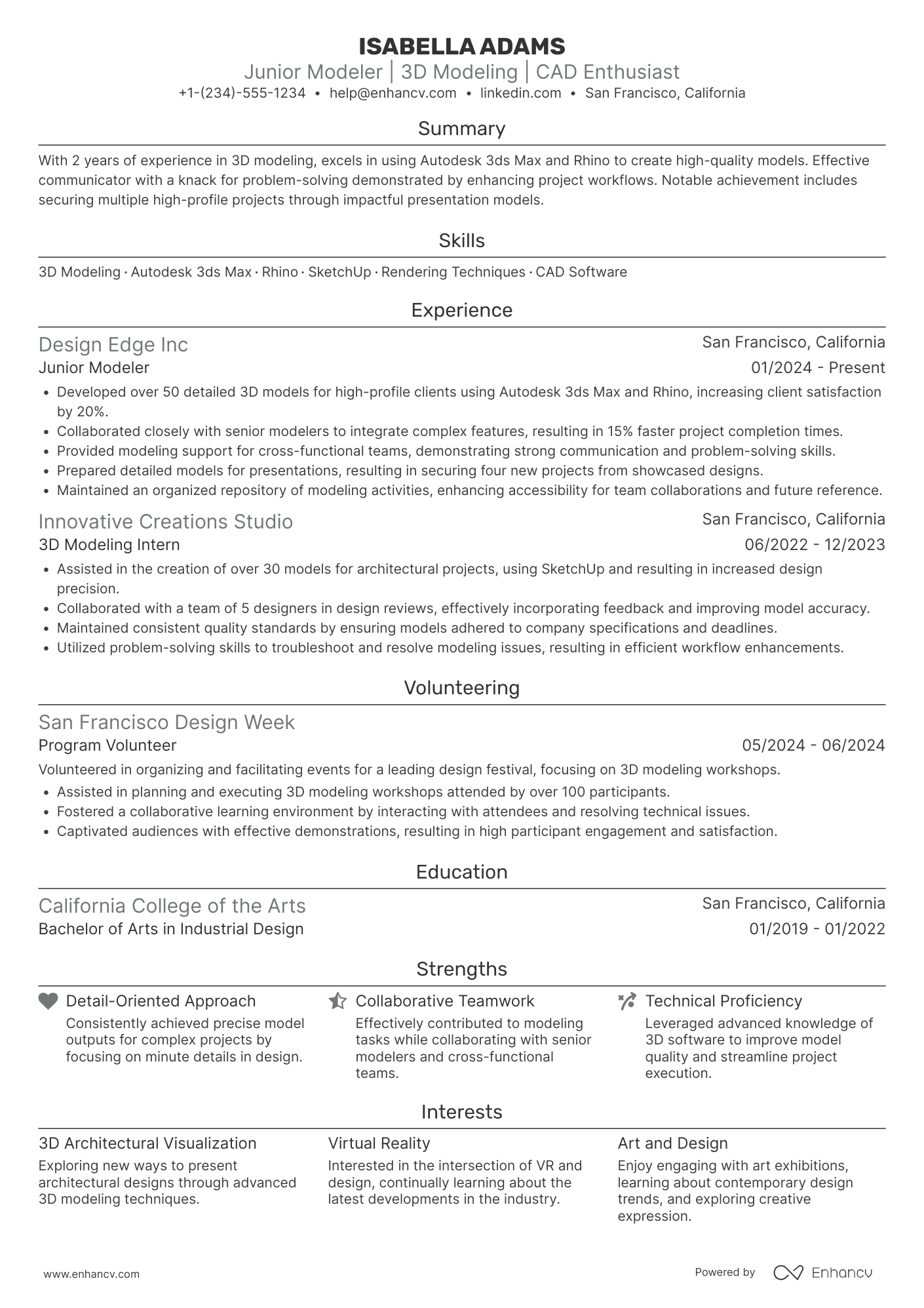 Junior Modeler Resume Example