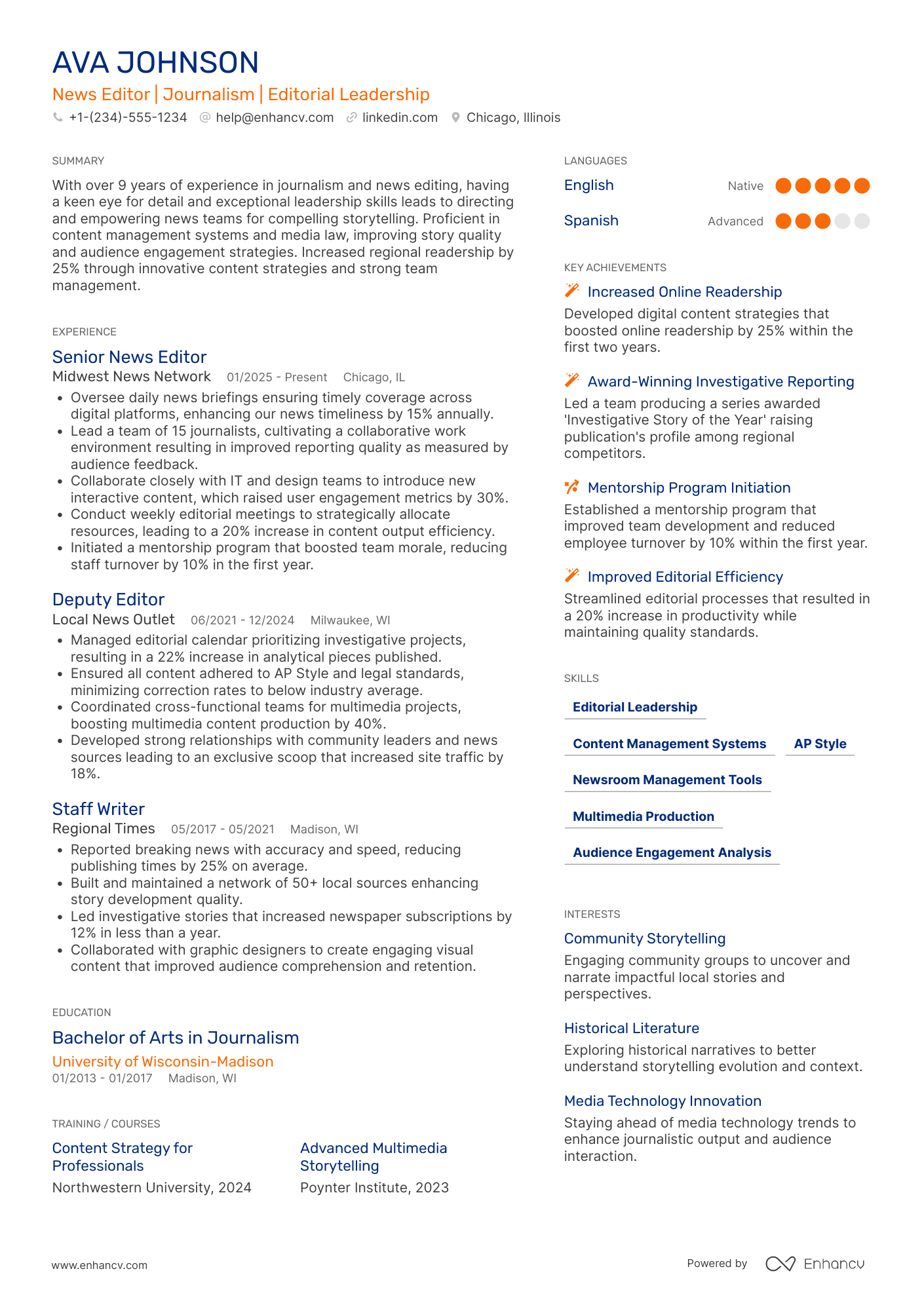 News Editor Resume Example