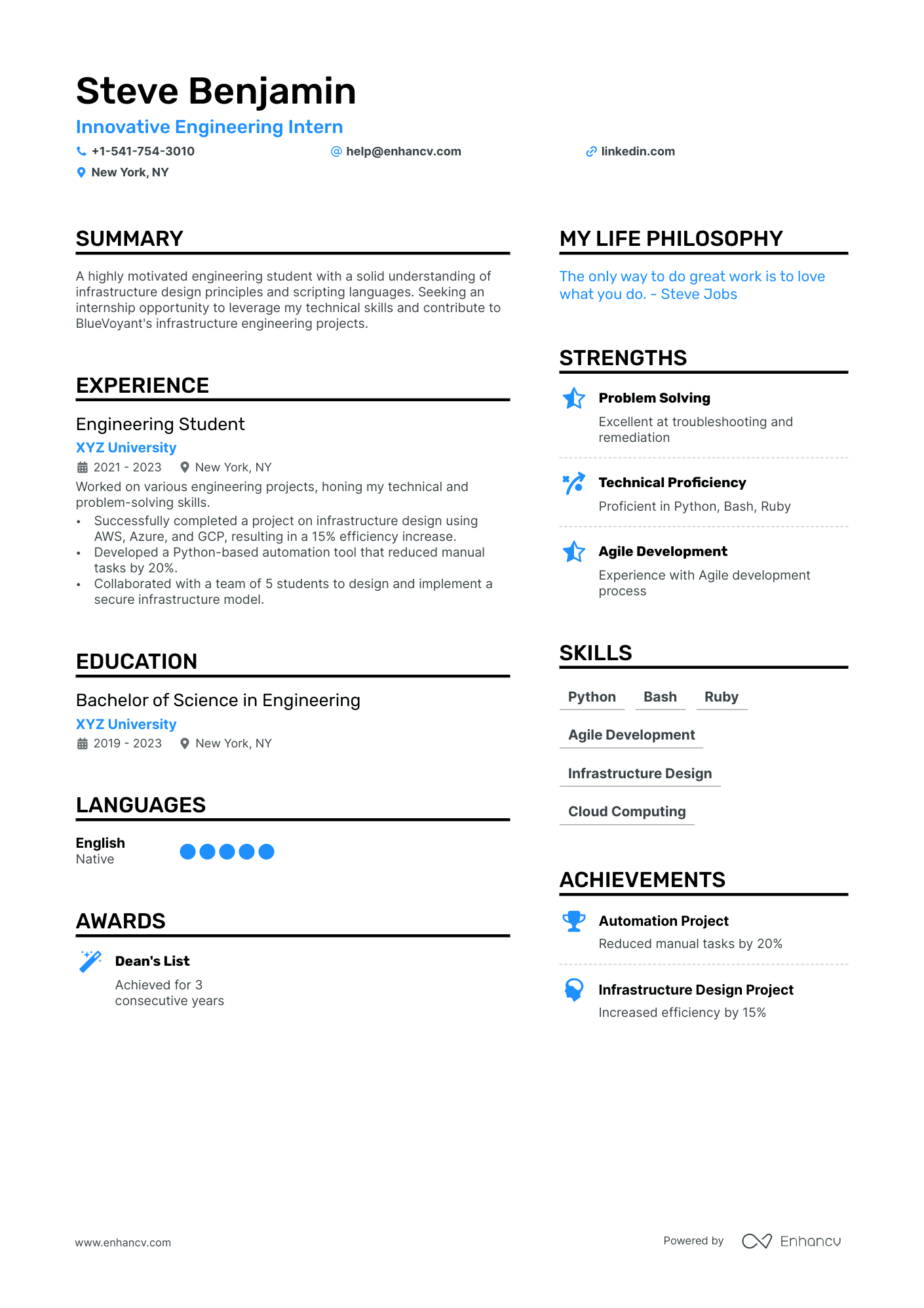 Engineering Intern Resume Example