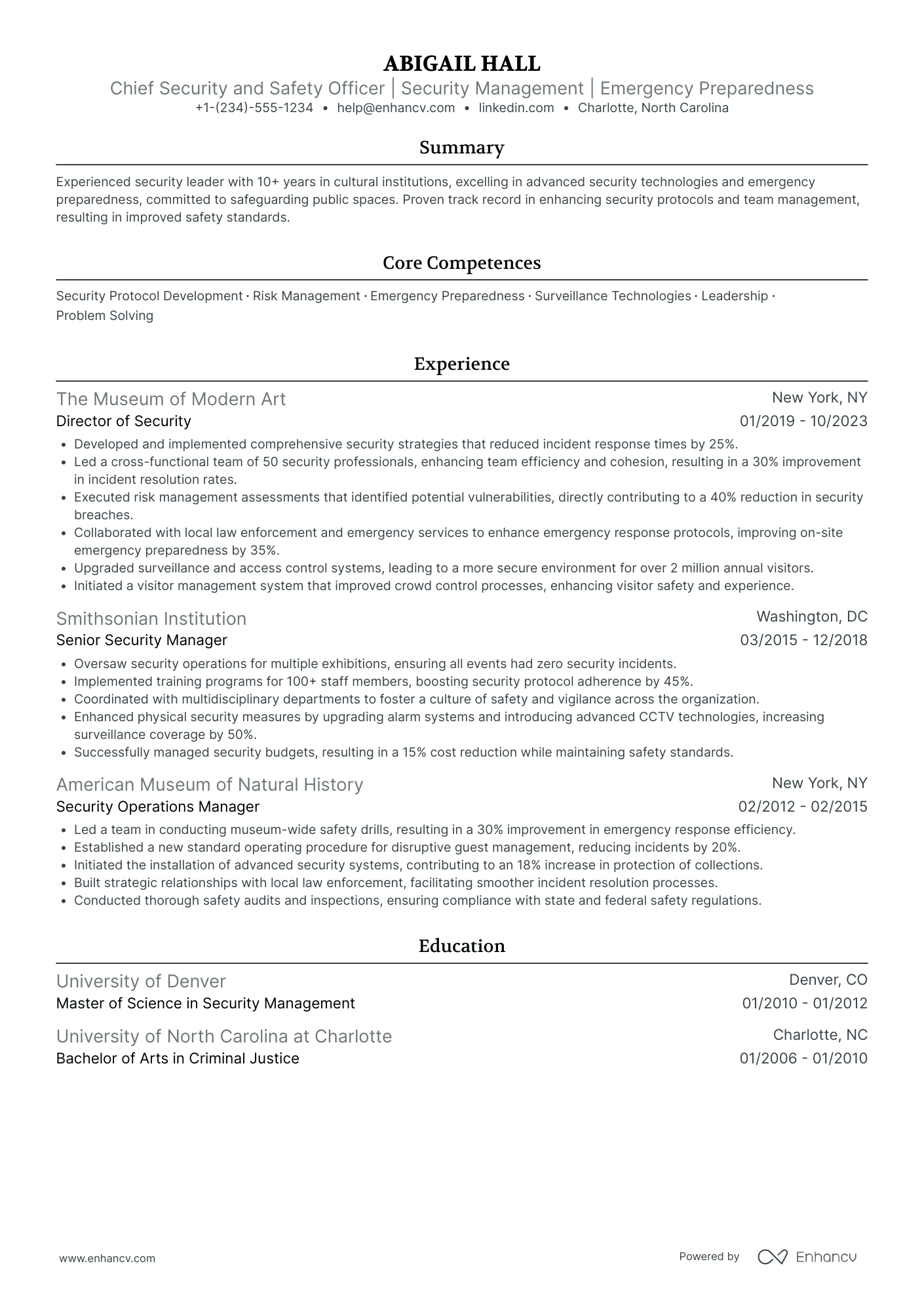 Associate Chief Security Officer Resume Example