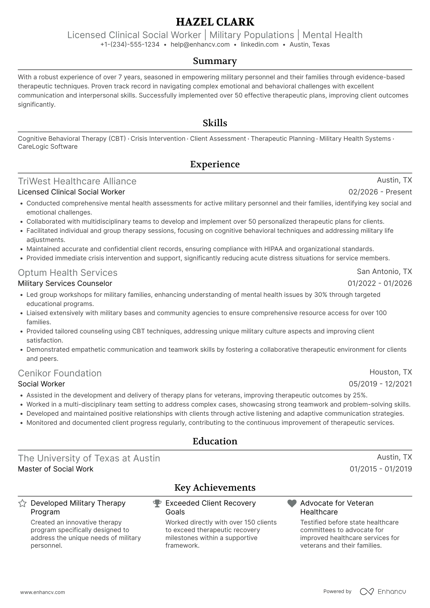 Military Social Worker Resume Example