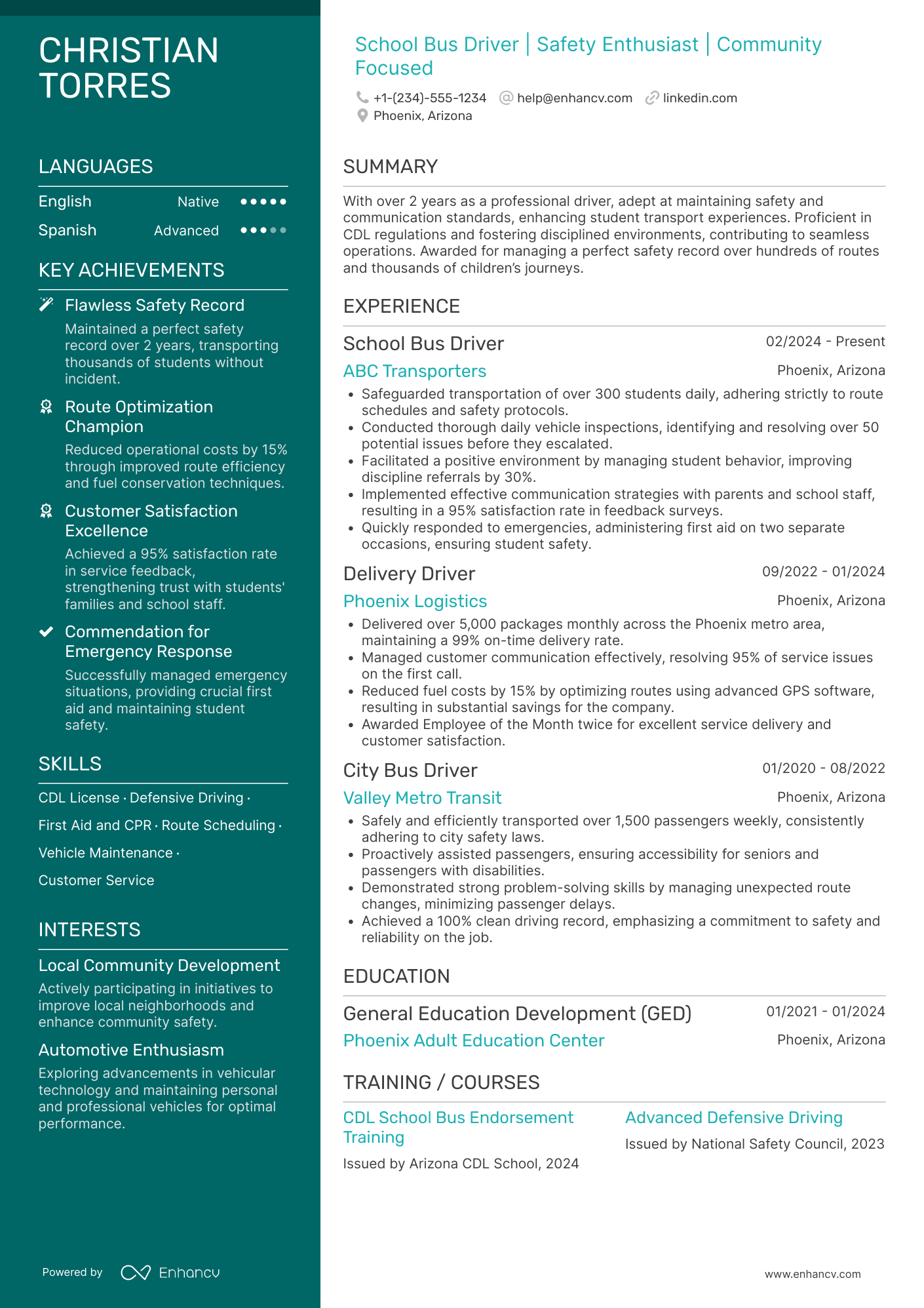 School Bus Driver Resume Example