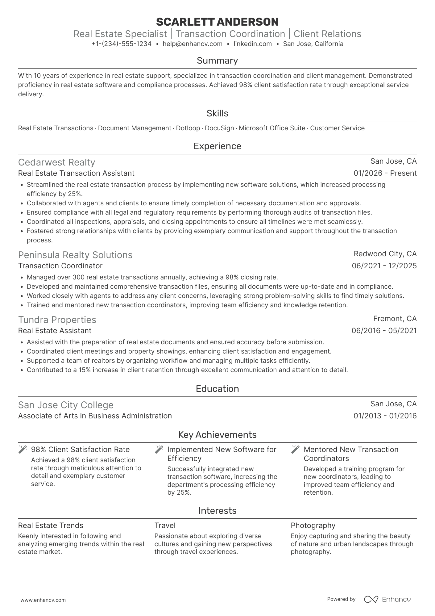 Real Estate Transaction Assistant Resume Example