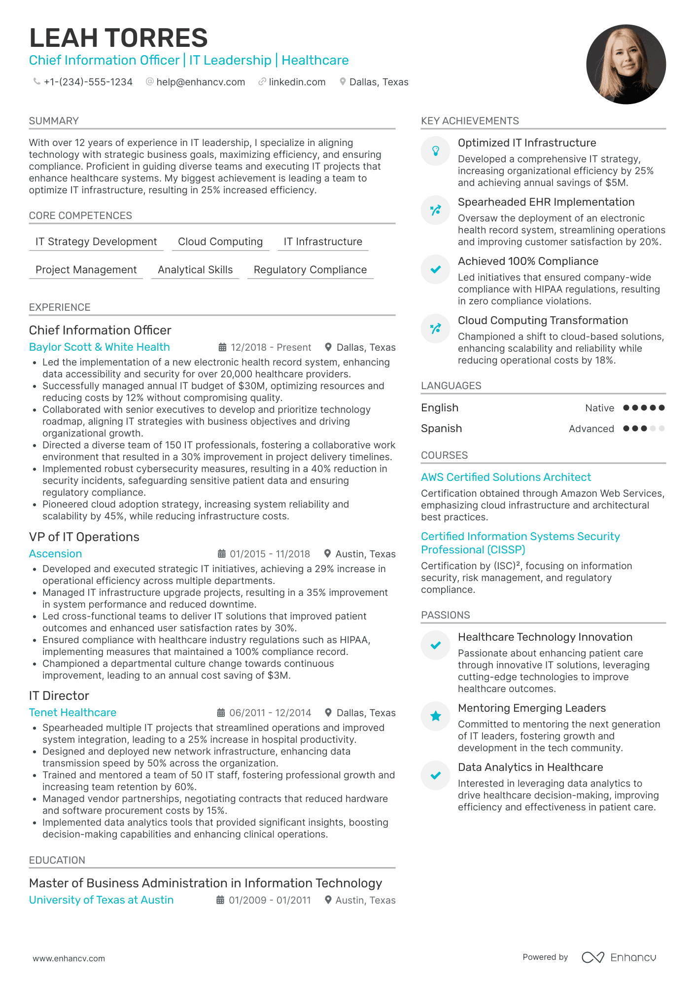 Chief Information Officer in Pharmaceuticals Resume Example