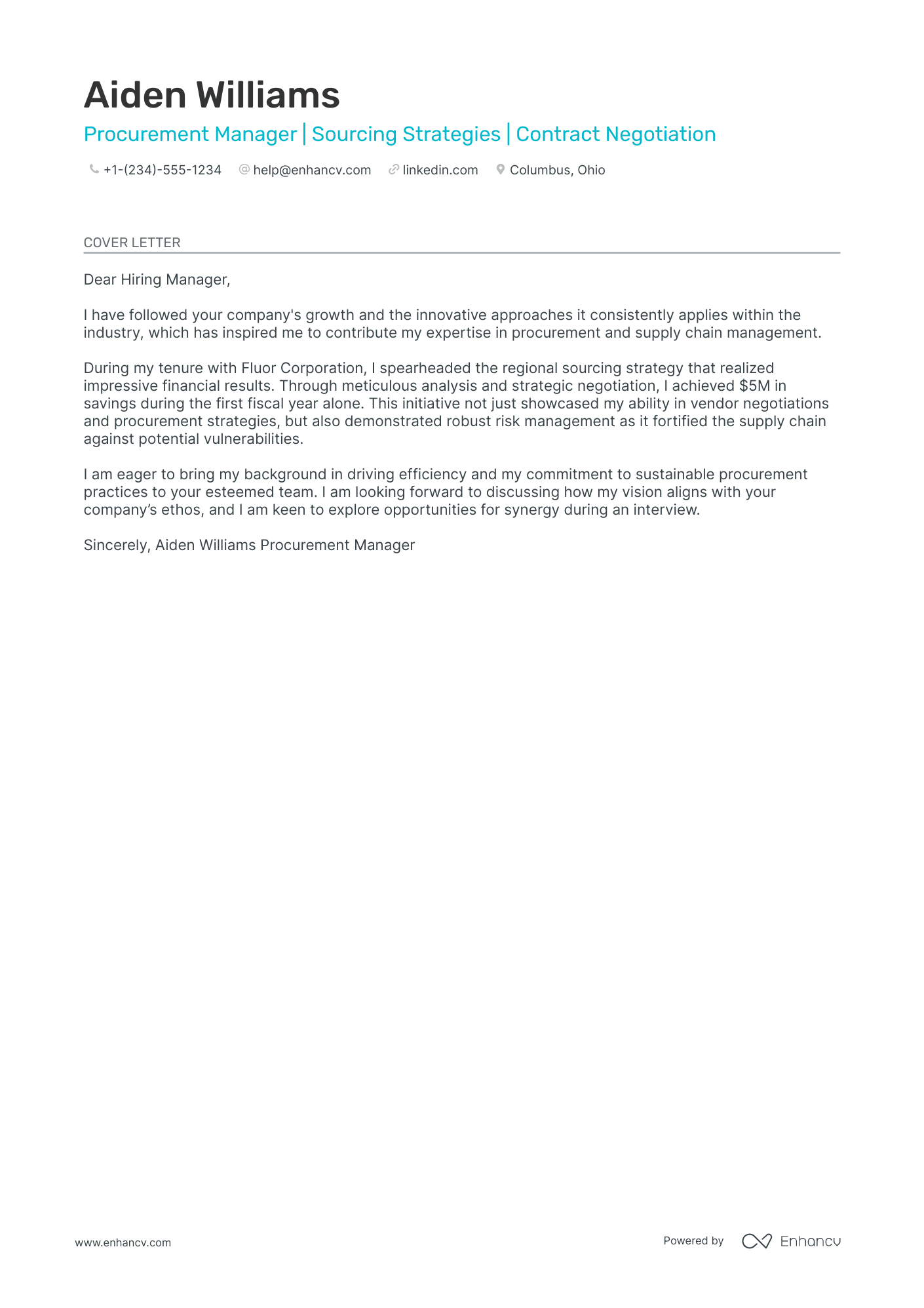 Procurement Manager Resume Example