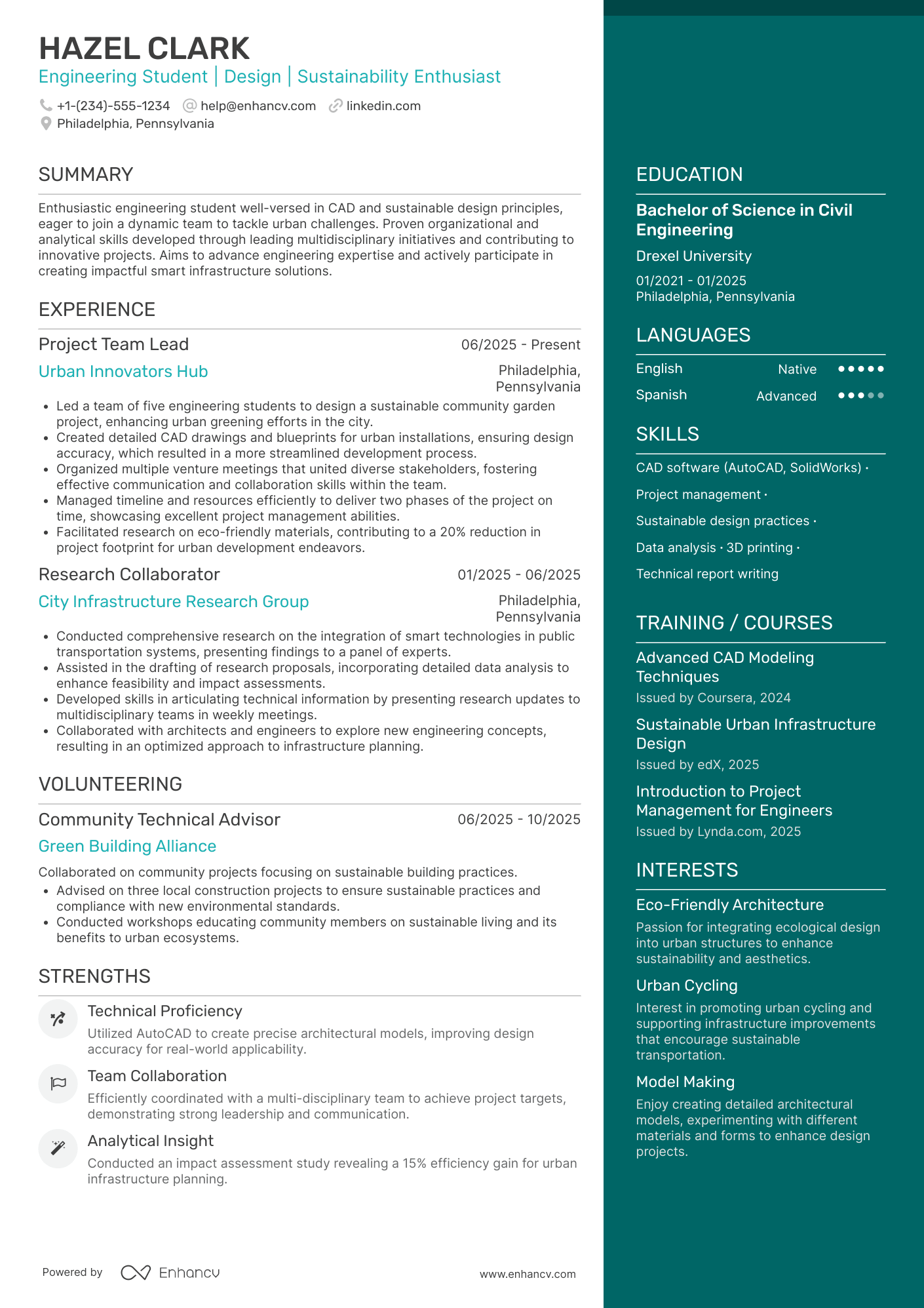 Engineering Student Design Intern Resume Example