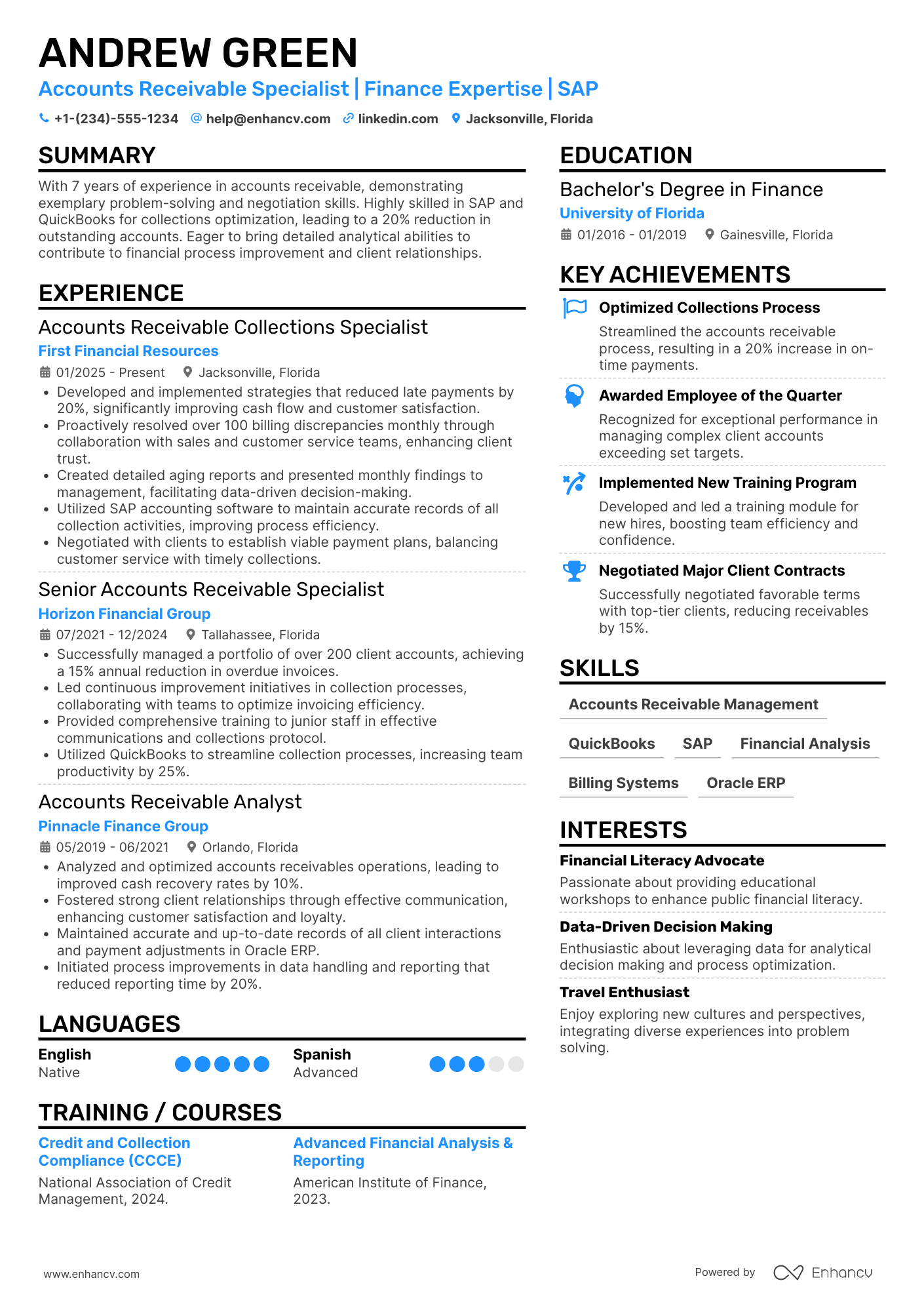Accounts Receivable Collections Specialist Resume Example