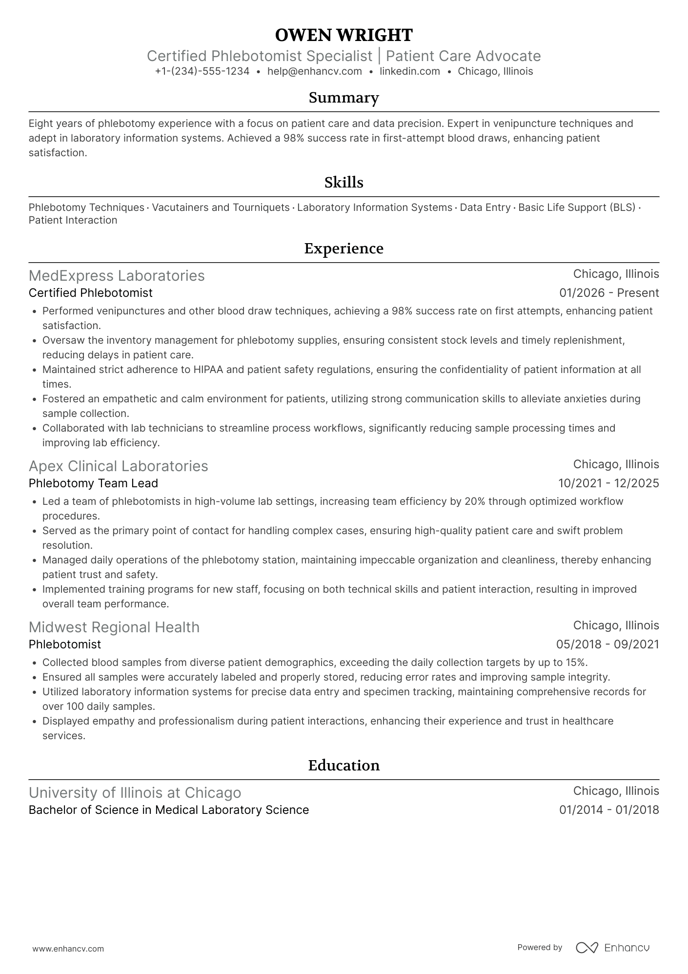 Phlebotomist Specialist Resume Example