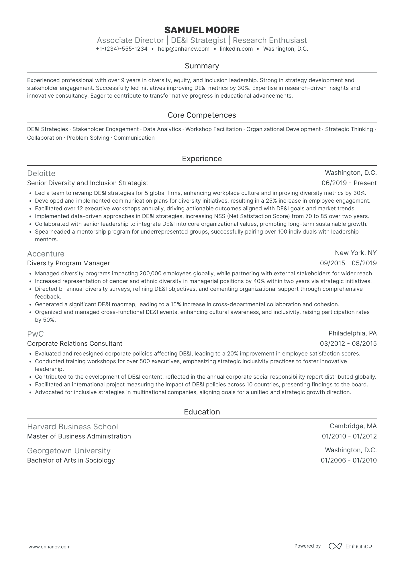 Associate Chief Diversity Officer Resume Example