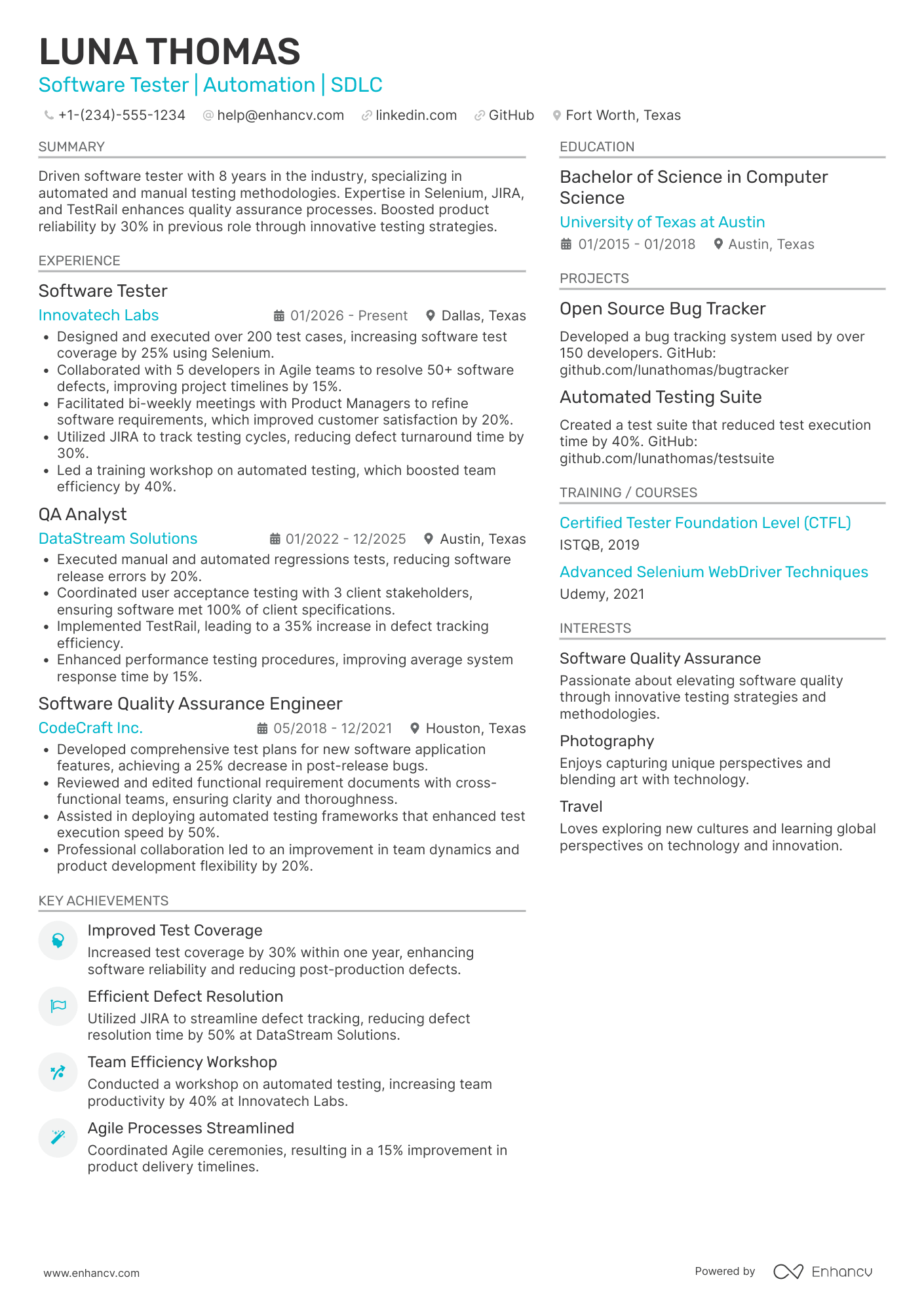 Software Tester Resume Example