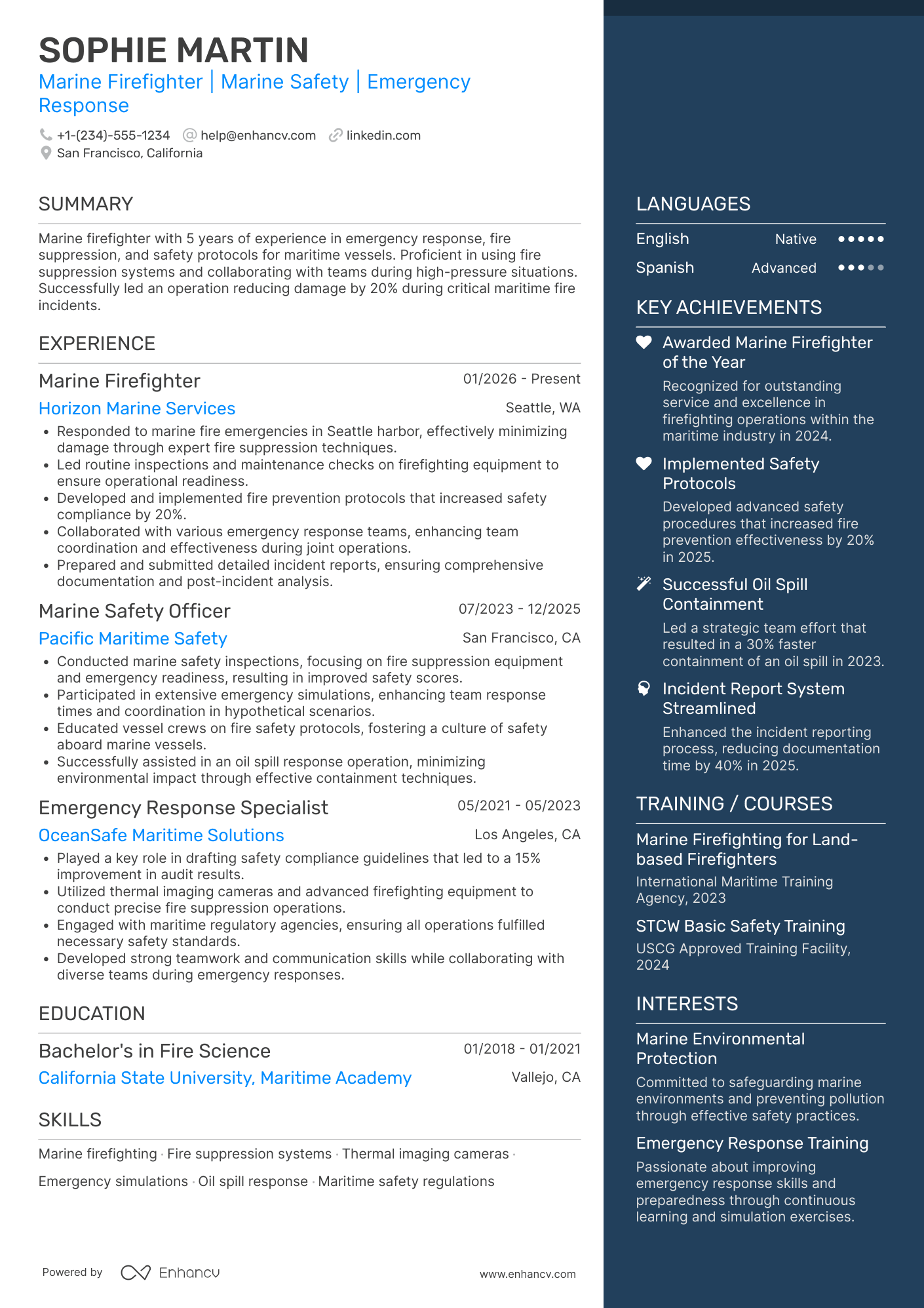 Marine Firefighter Resume Example