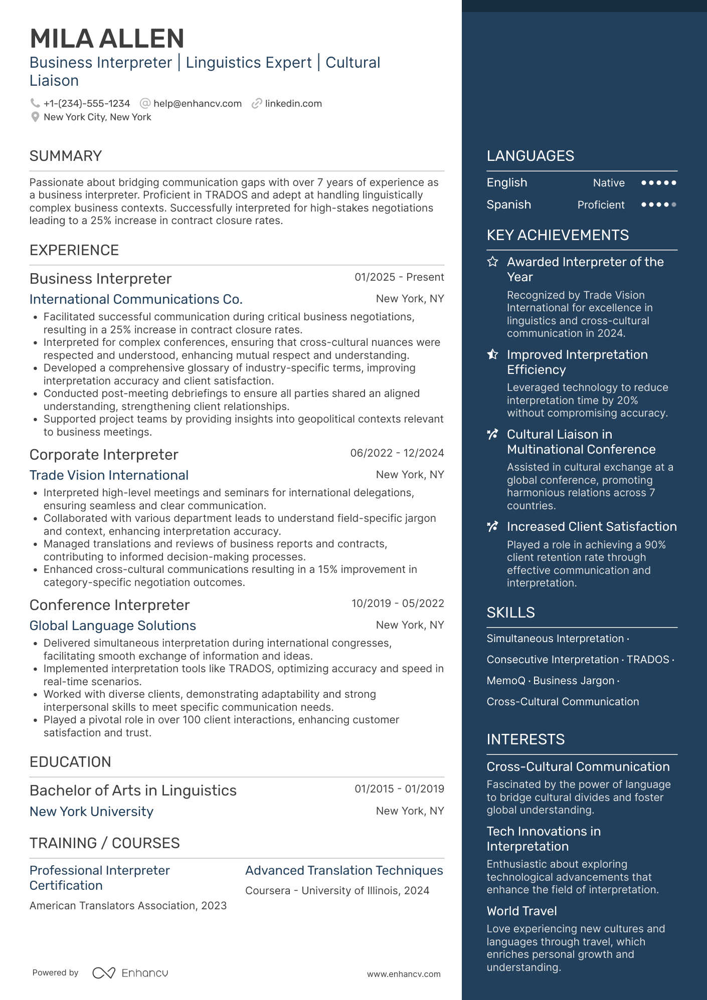 Business Interpreter Resume Example