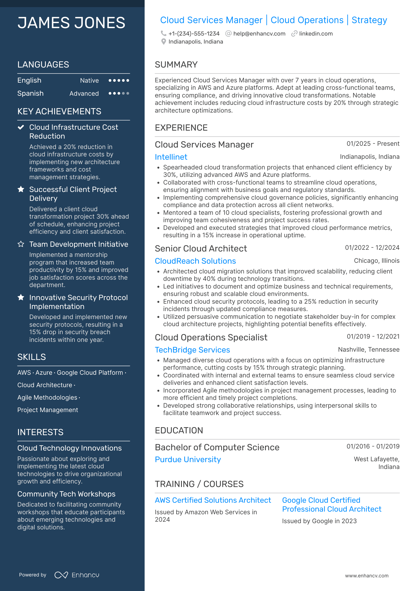 Accenture Cloud Services Manager Resume Example