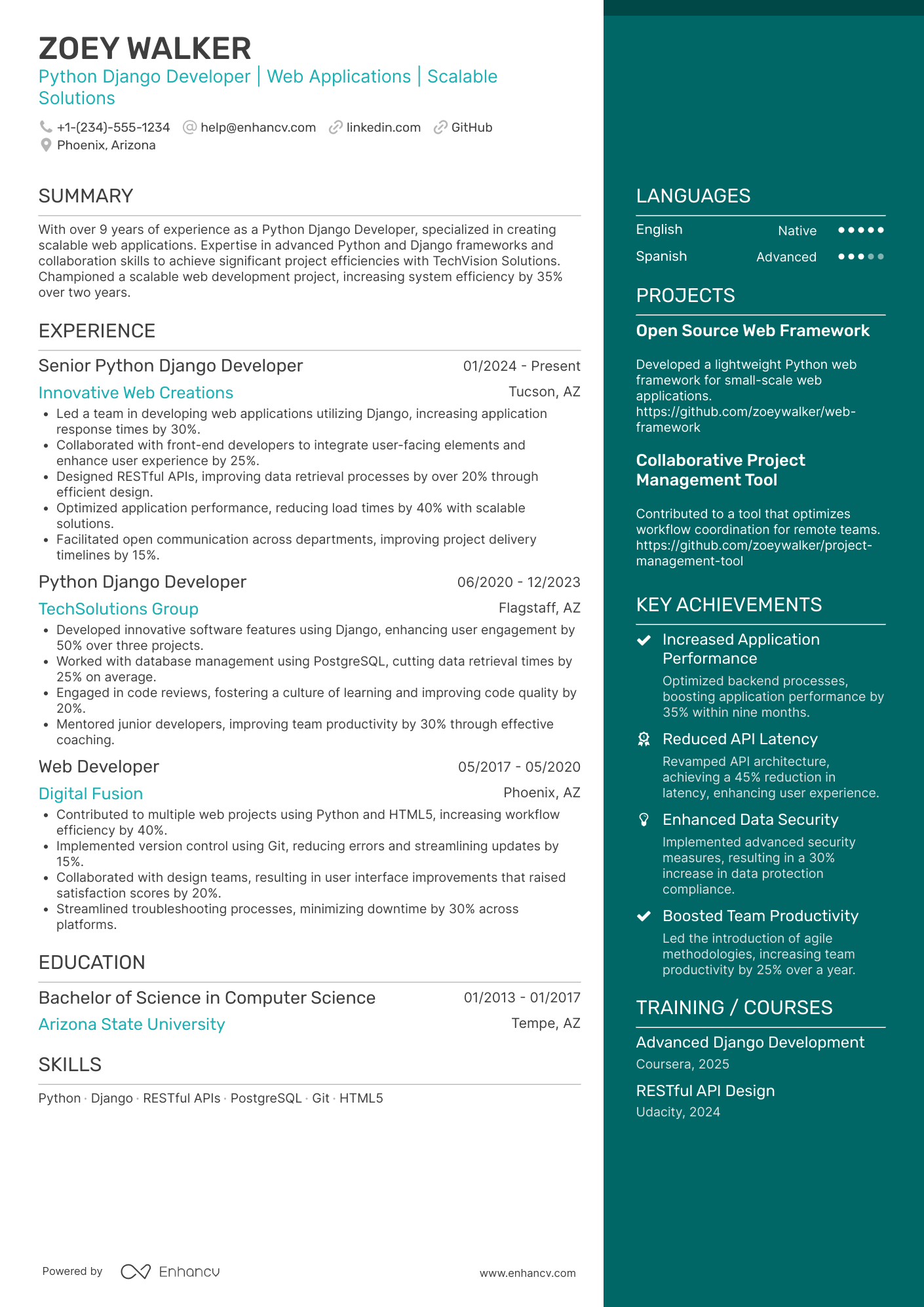 Python Django Developer Resume Example