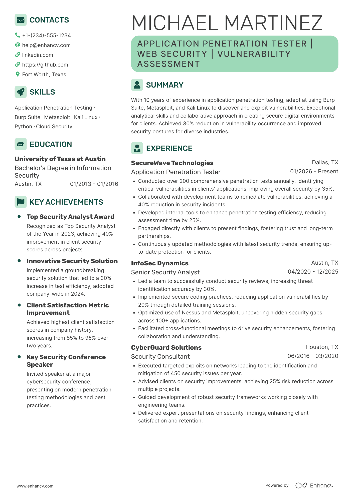 Application Penetration Tester Resume Example