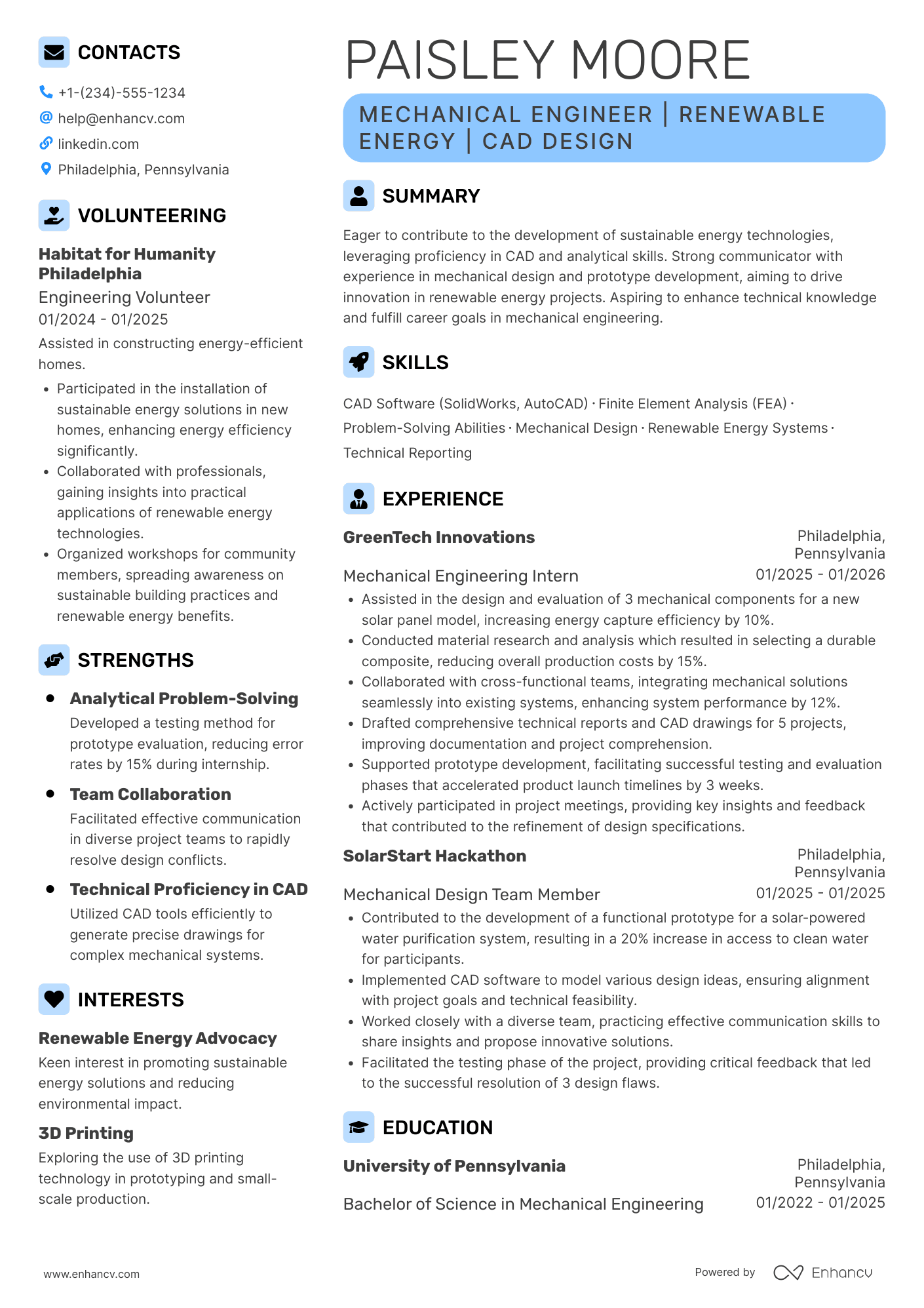 Entry Level Mechanical Engineer Resume Example