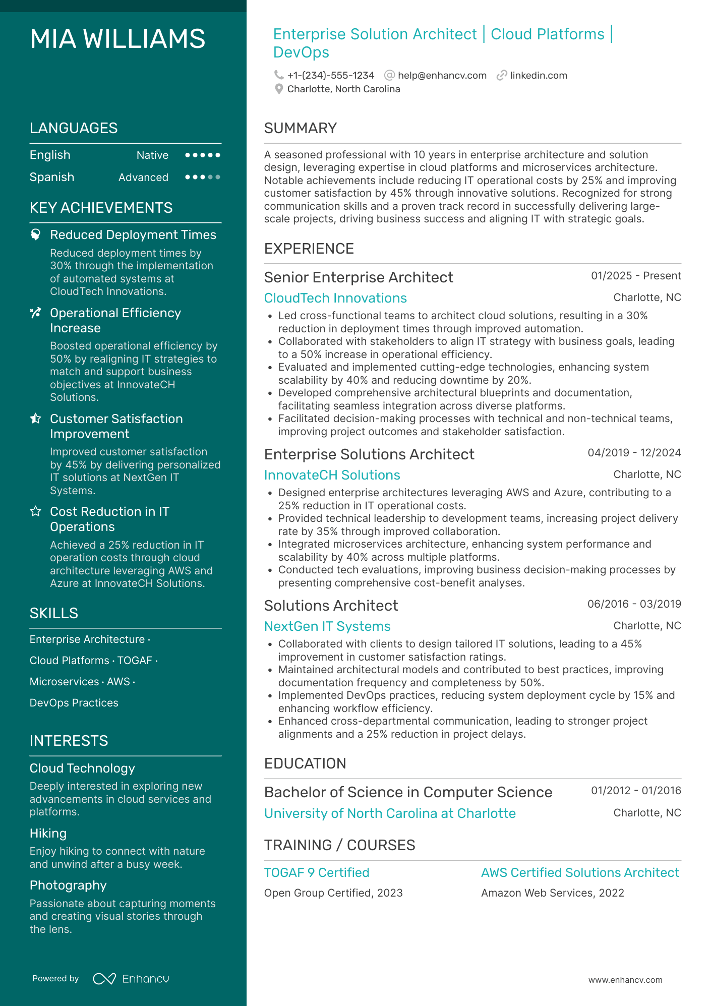 Enterprise Solution Architect Resume Example